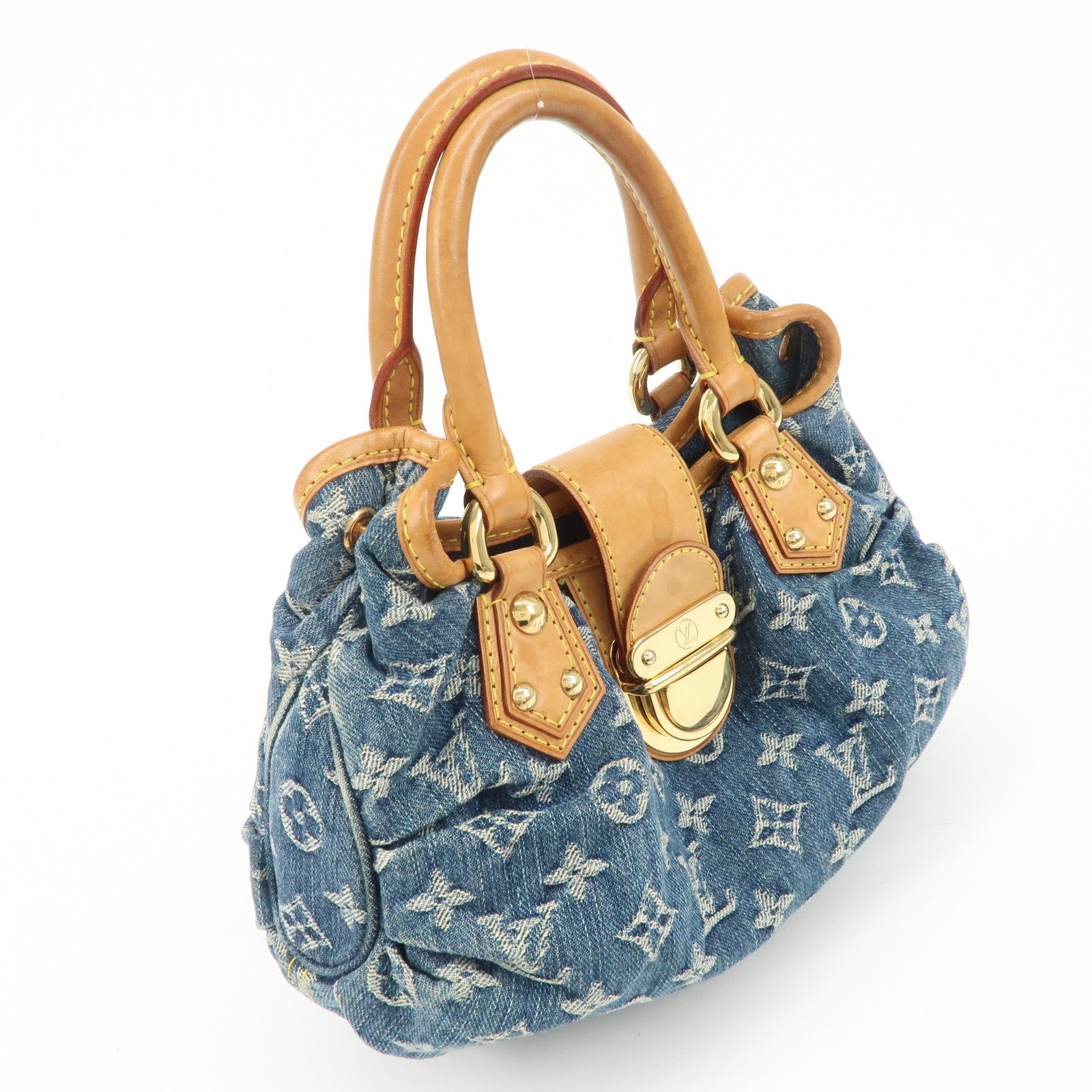 Louis Vuitton Monogram Denim Pleaty Hand Bag Blue M95020 Used