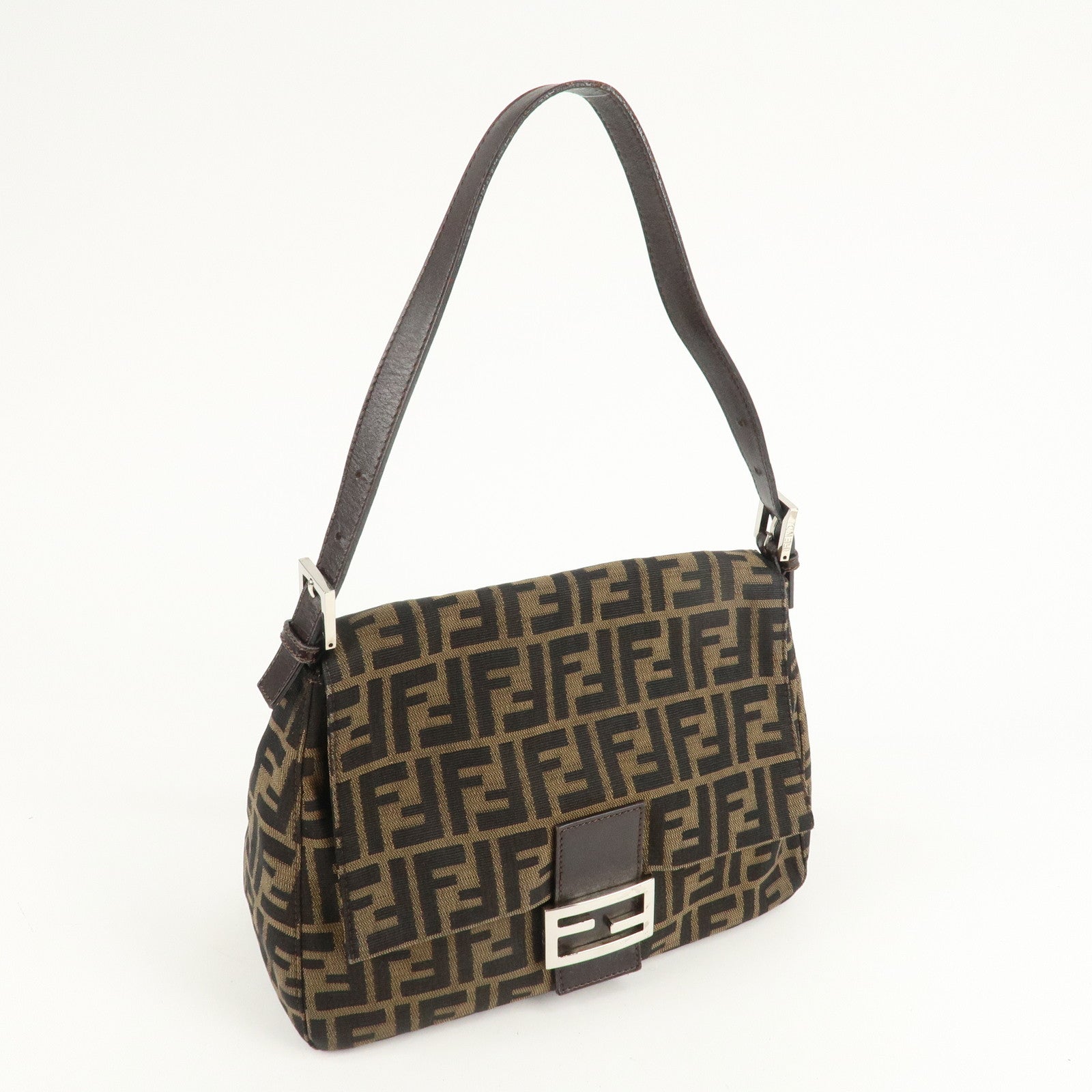 FENDI Mamma Baguette Zucca Canvas Leather Shoulder Bag 26325