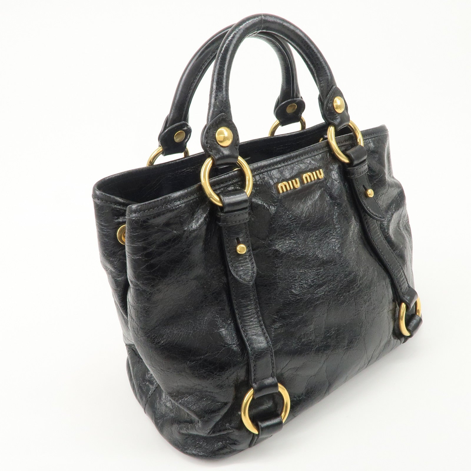 MIU MIU Leather 2Way Bag Hand Bag Shoulder Bag Black RN0685