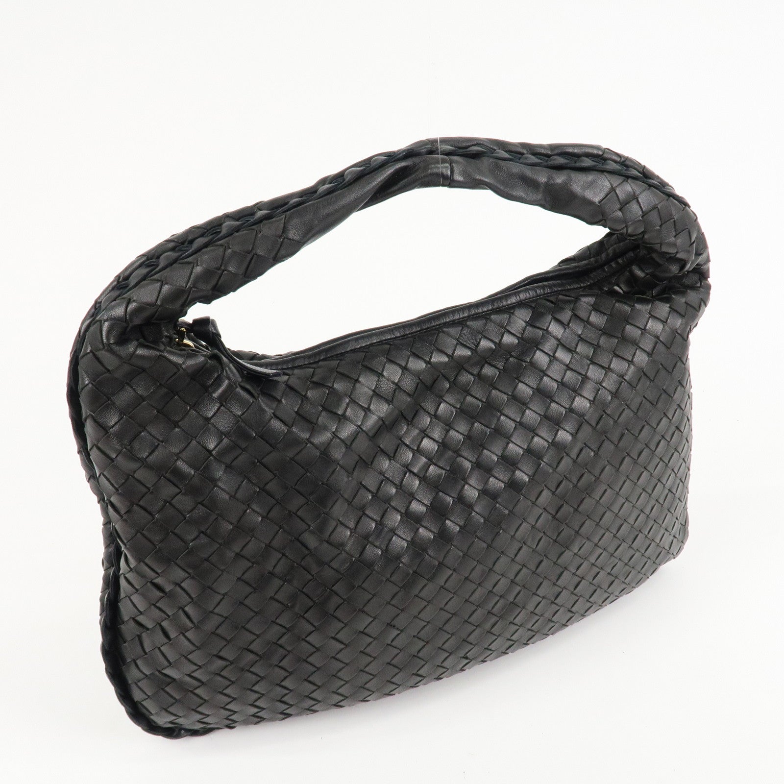 BOTTEGA VENETA Hobo Intrecciato Leather Shoulder Bag Black 115653