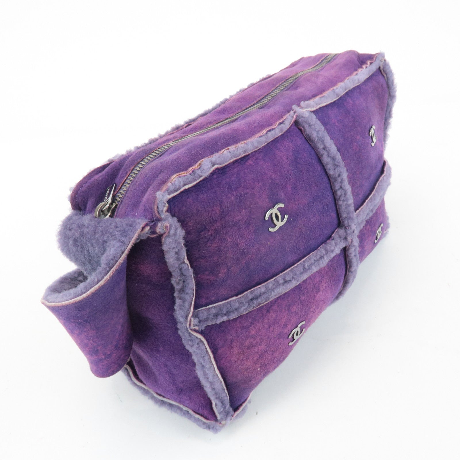 CHANEL COCO Mark Chocolate Bar Suede Mouton Shoulder Bag Purple Used