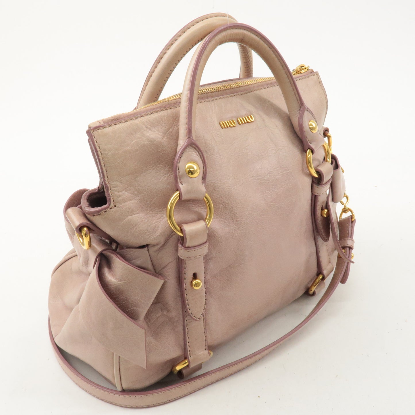 MIU MIU Leather Side Ribbon 2WAY Bag Hand Bag Shoulder Bag Pink