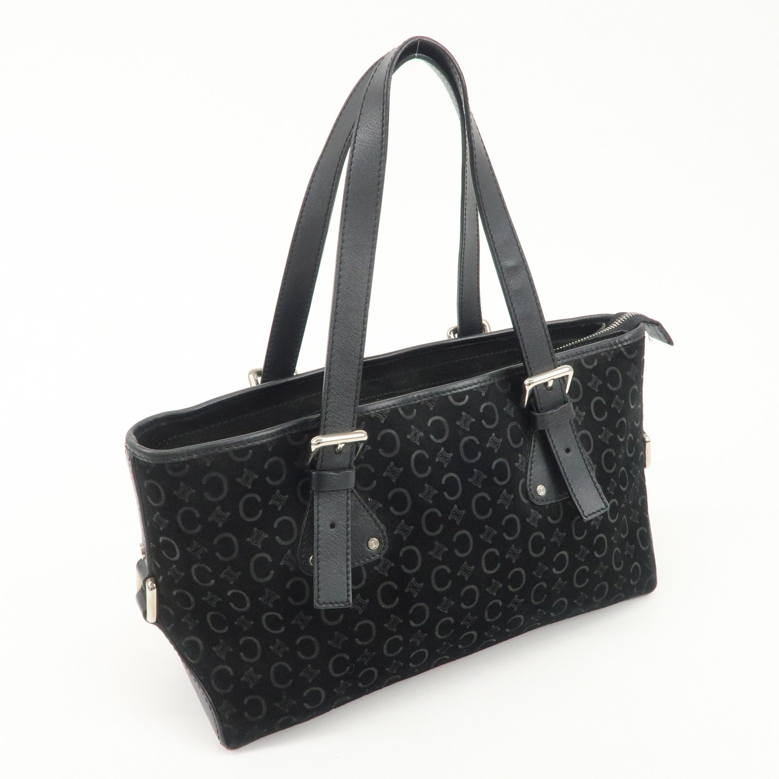 CELINE C Macadam Suede Leather Tote Bag Black Used