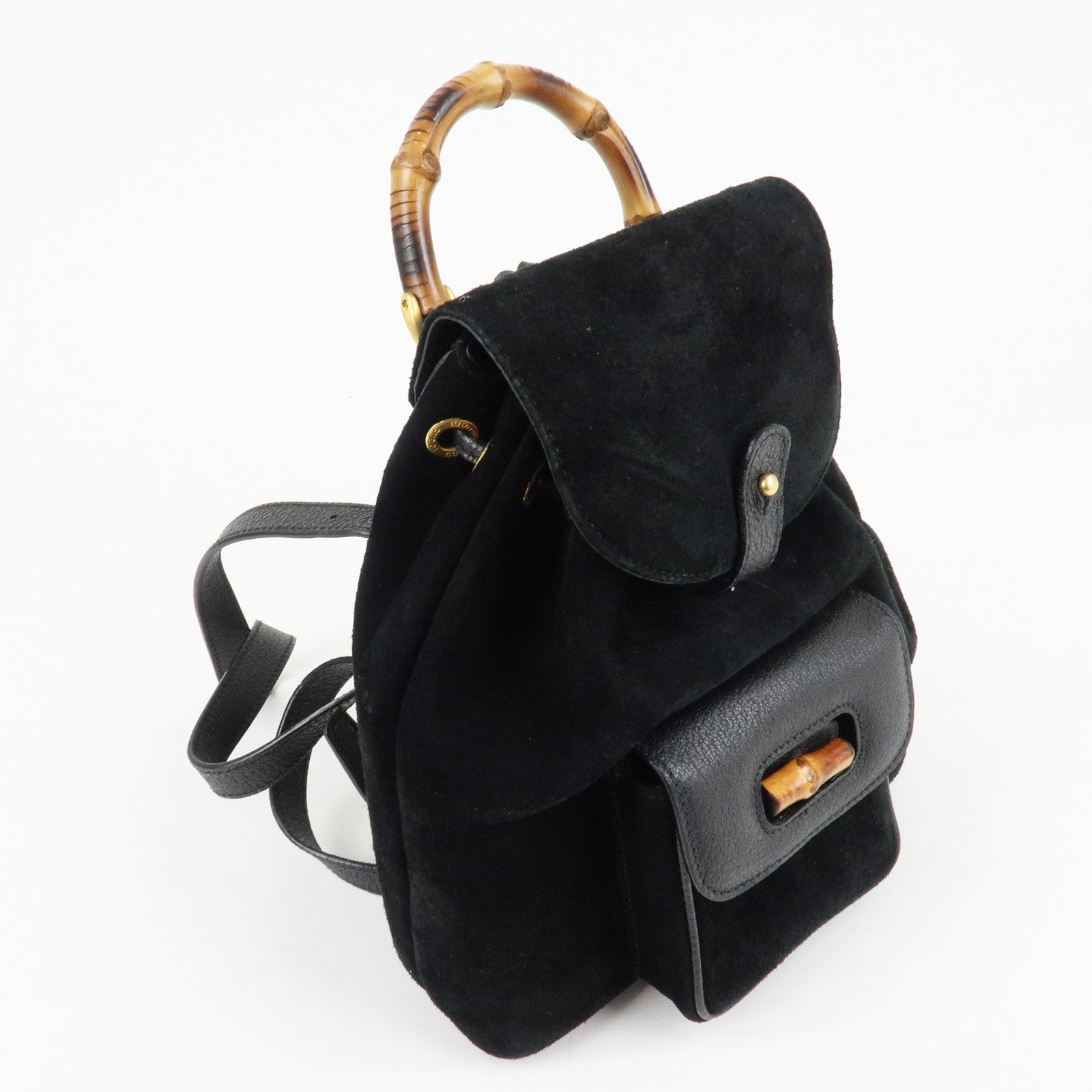 GUCCI Bamboo Leather Suede Mini Back Pack Black 003.1705.0030