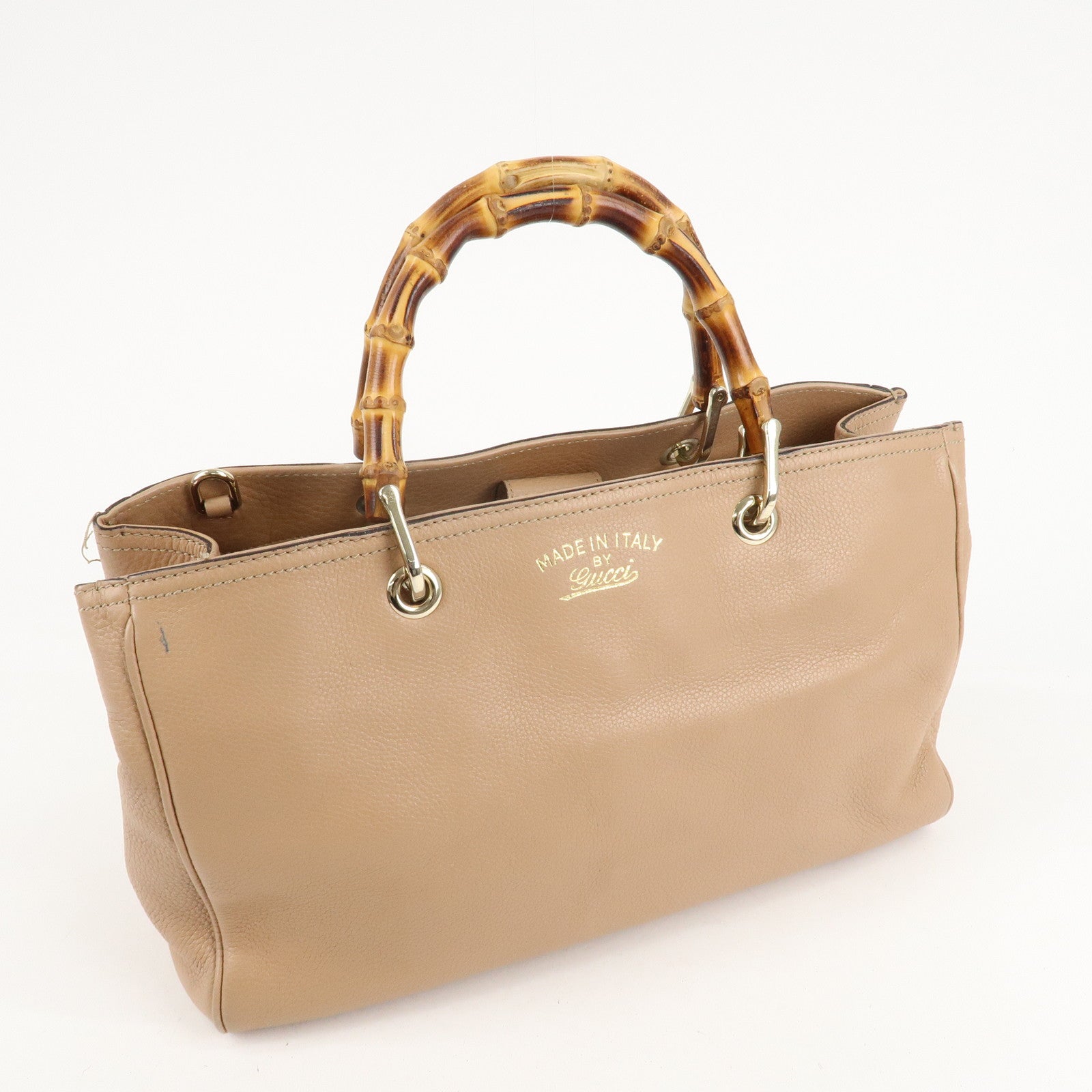 GUCCI Bamboo Leather Hand Bag Beige 323660