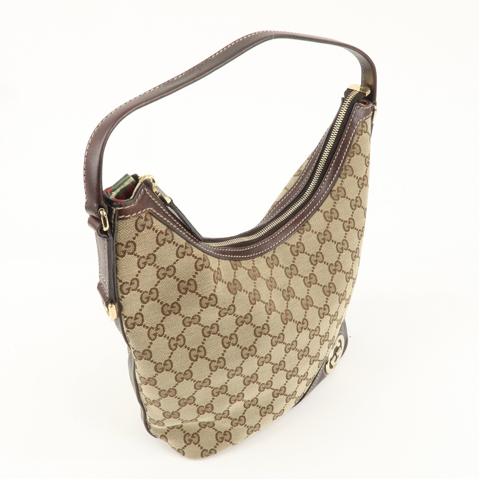 GUCCI Abbey GG Canvas Leather Shoulder Bag Beige Brown 182491