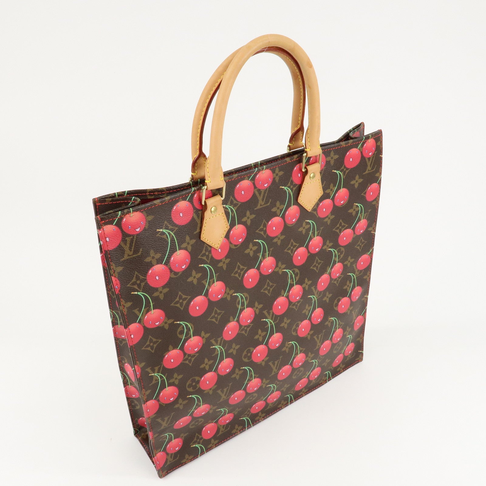 Louis Vuitton Monogram Cherry Sac Plat Tote Bag Brown Red M95010