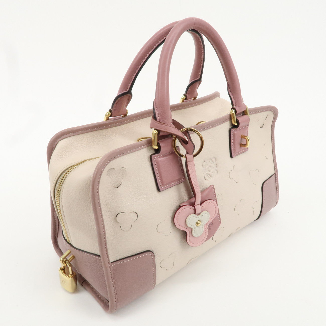 LOEWE Leather Bag Amazona 28 Cherry Blossom White Pink Beige