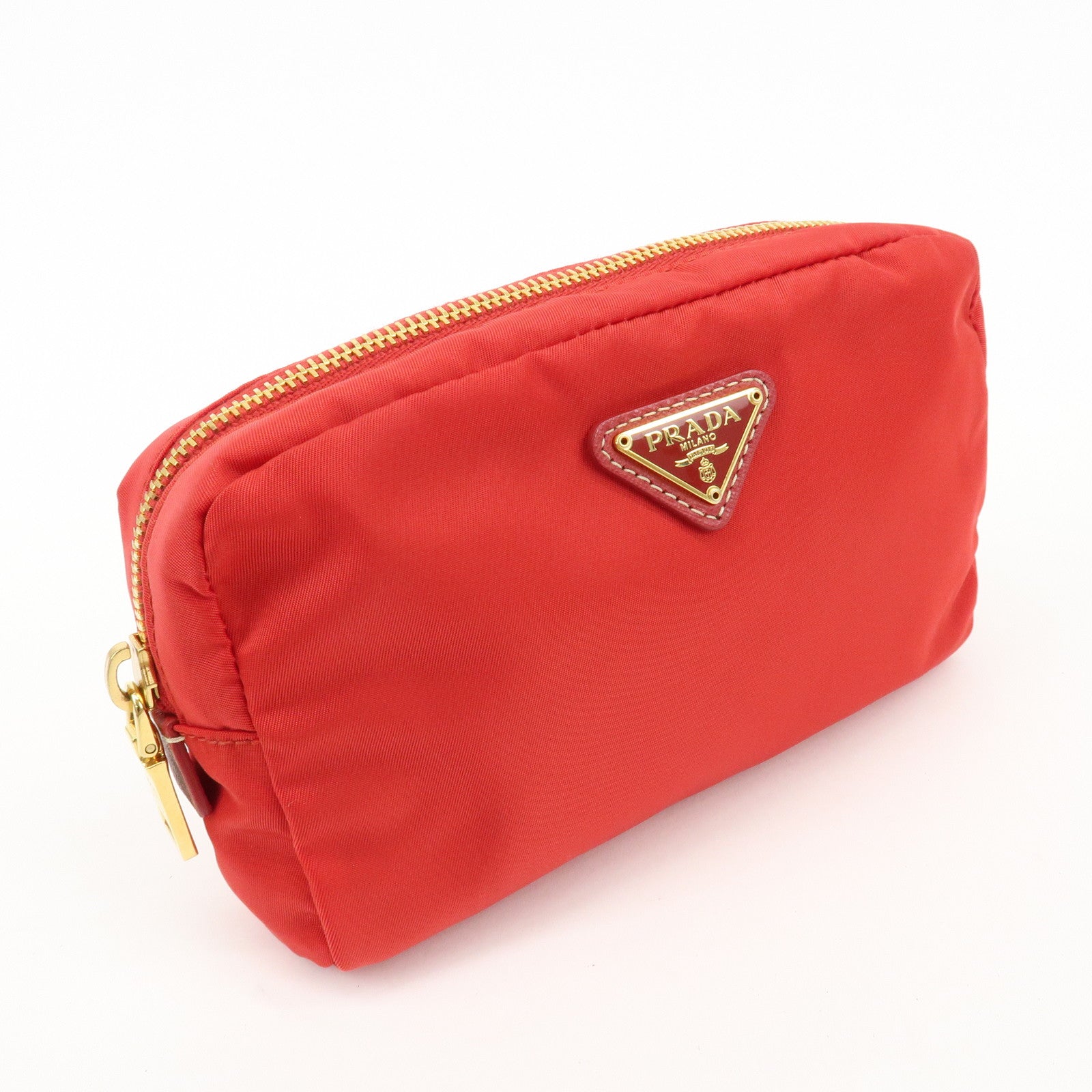 PRADA Nylon Leather Pouch Red Gold Hardware 1N0021