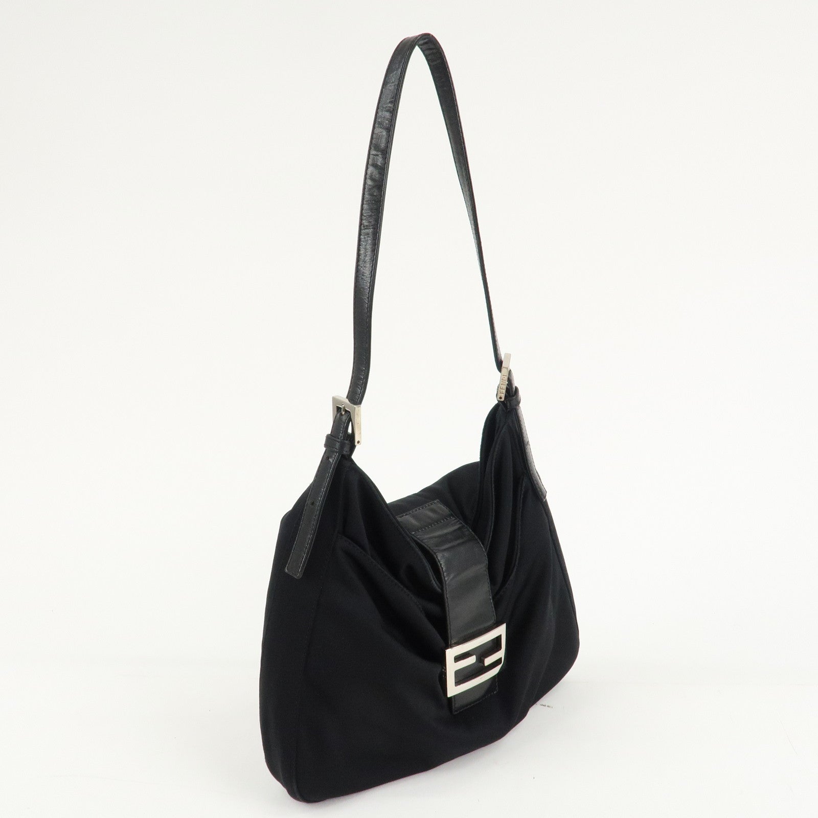 FENDI Polyester Leather Shoulder Bag Black 26727 Used