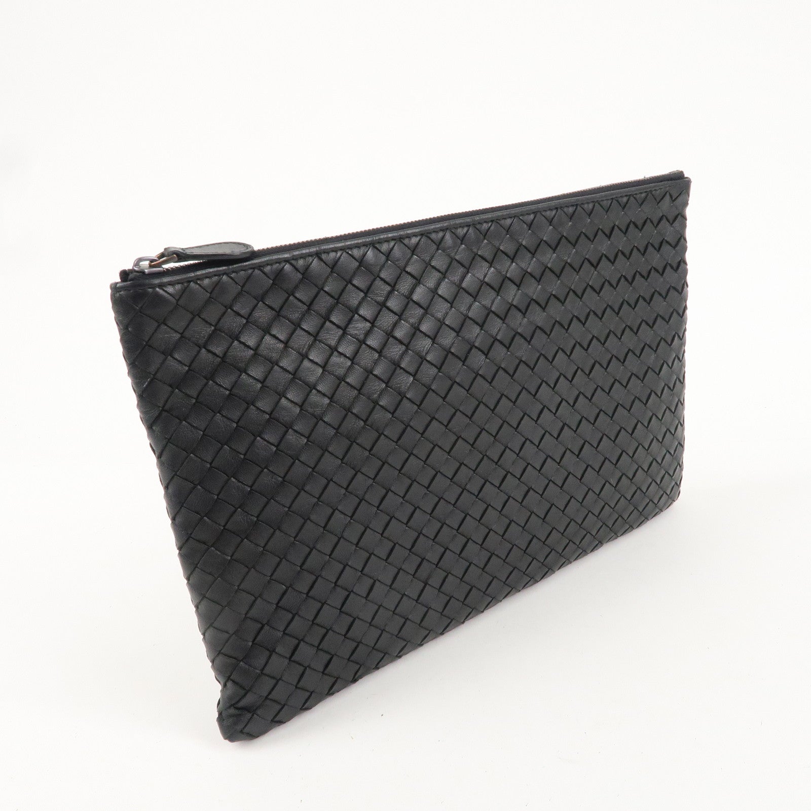 BOTTEGA VENETA Intrecciato Leather Clutch Bag Black 522250