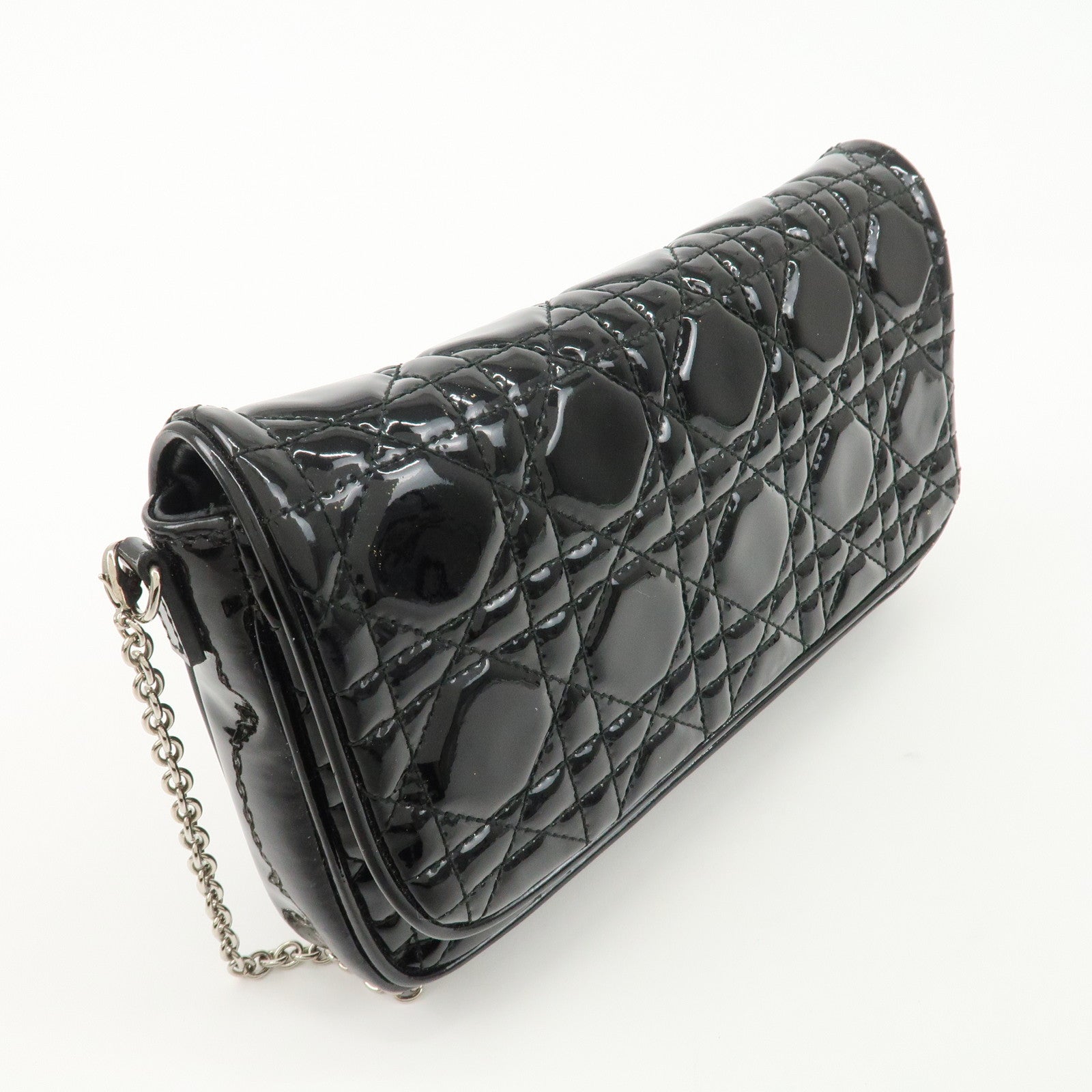 Christian Dior Cannage Patent Leather Chain Shoulder Bag Black Used
