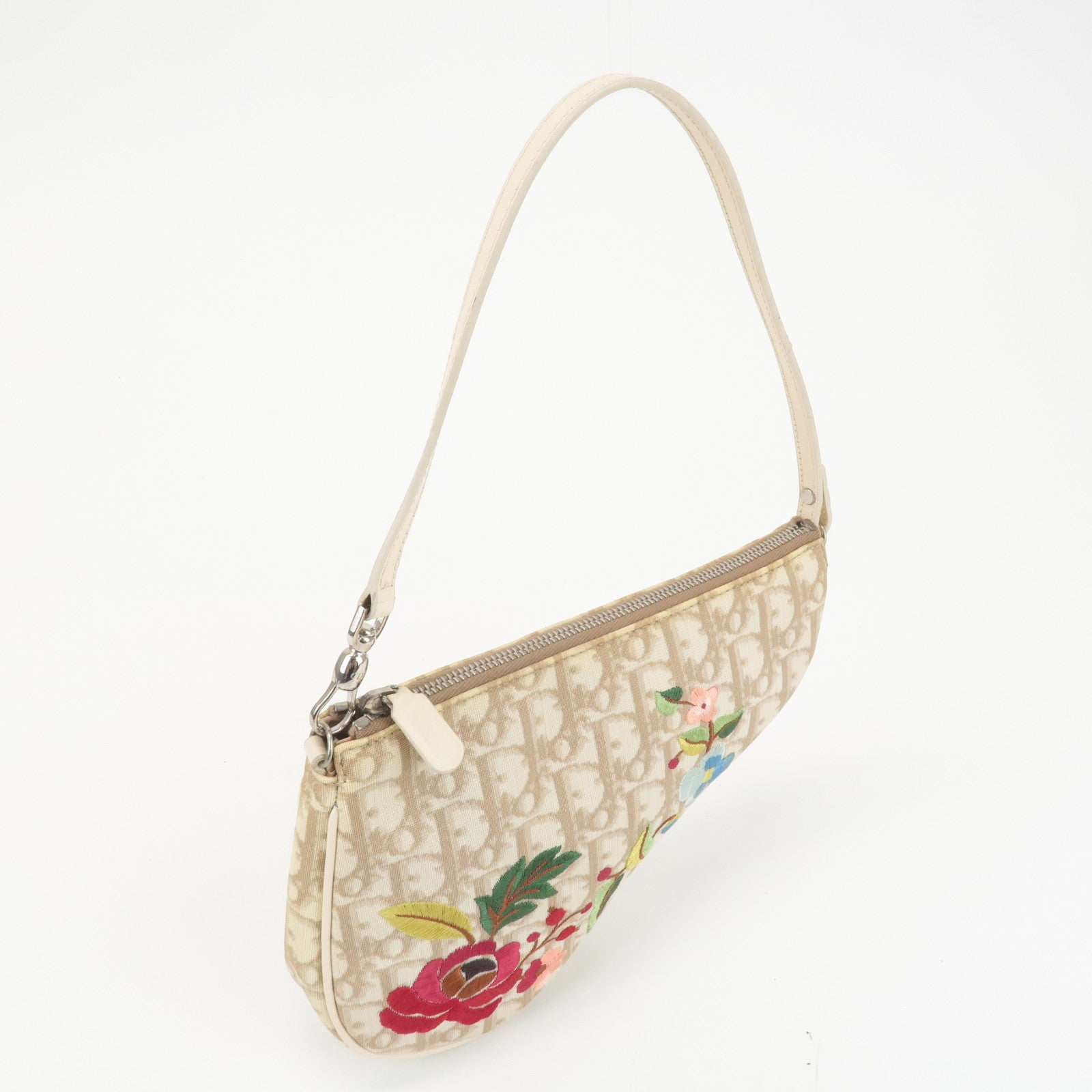 Christian Dior Trotter PVC Leather Saddle Pouch Flowers Embroidery