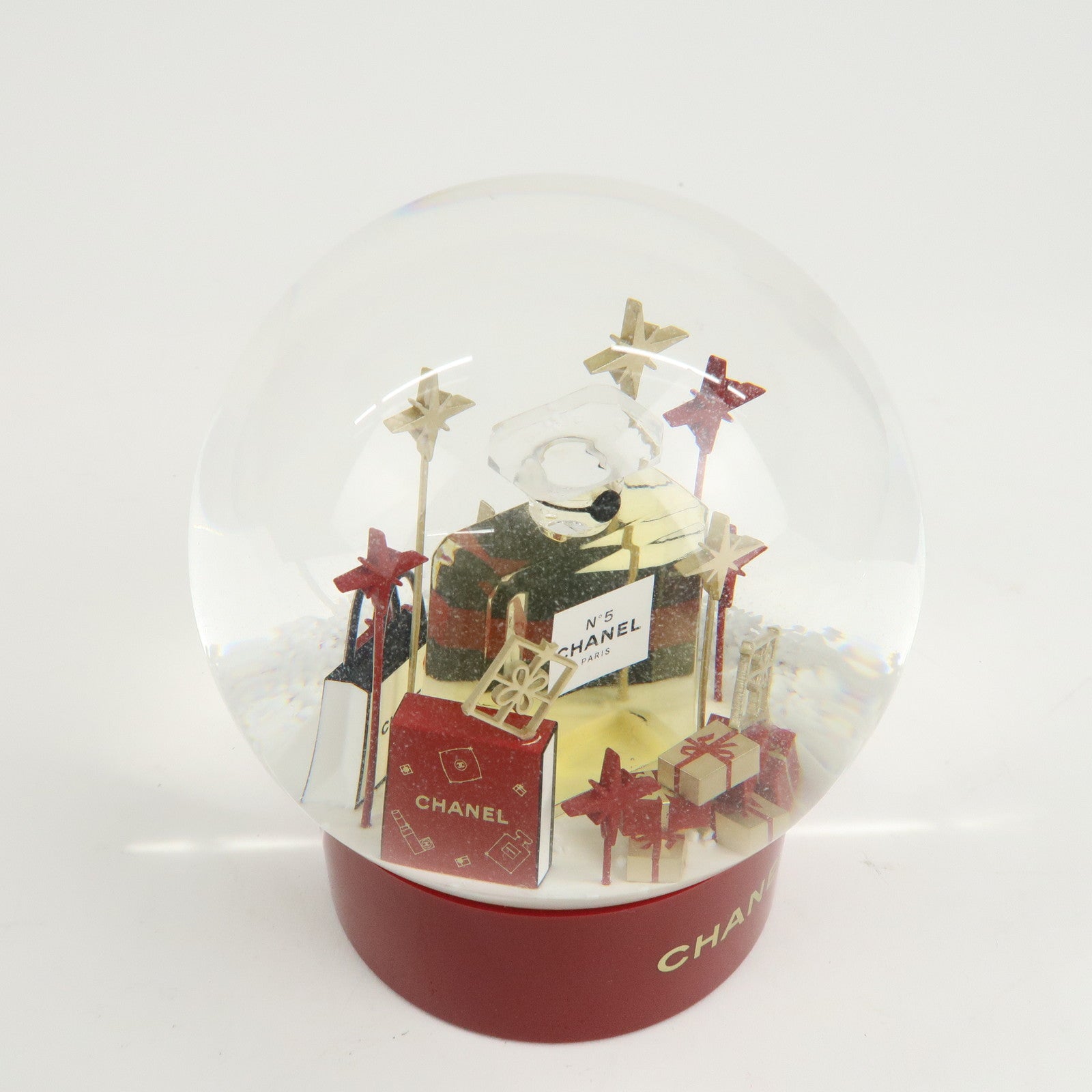 CHANEL Glass Snow Globe Snow Dome 2022 Novelty Red White Gold Used
