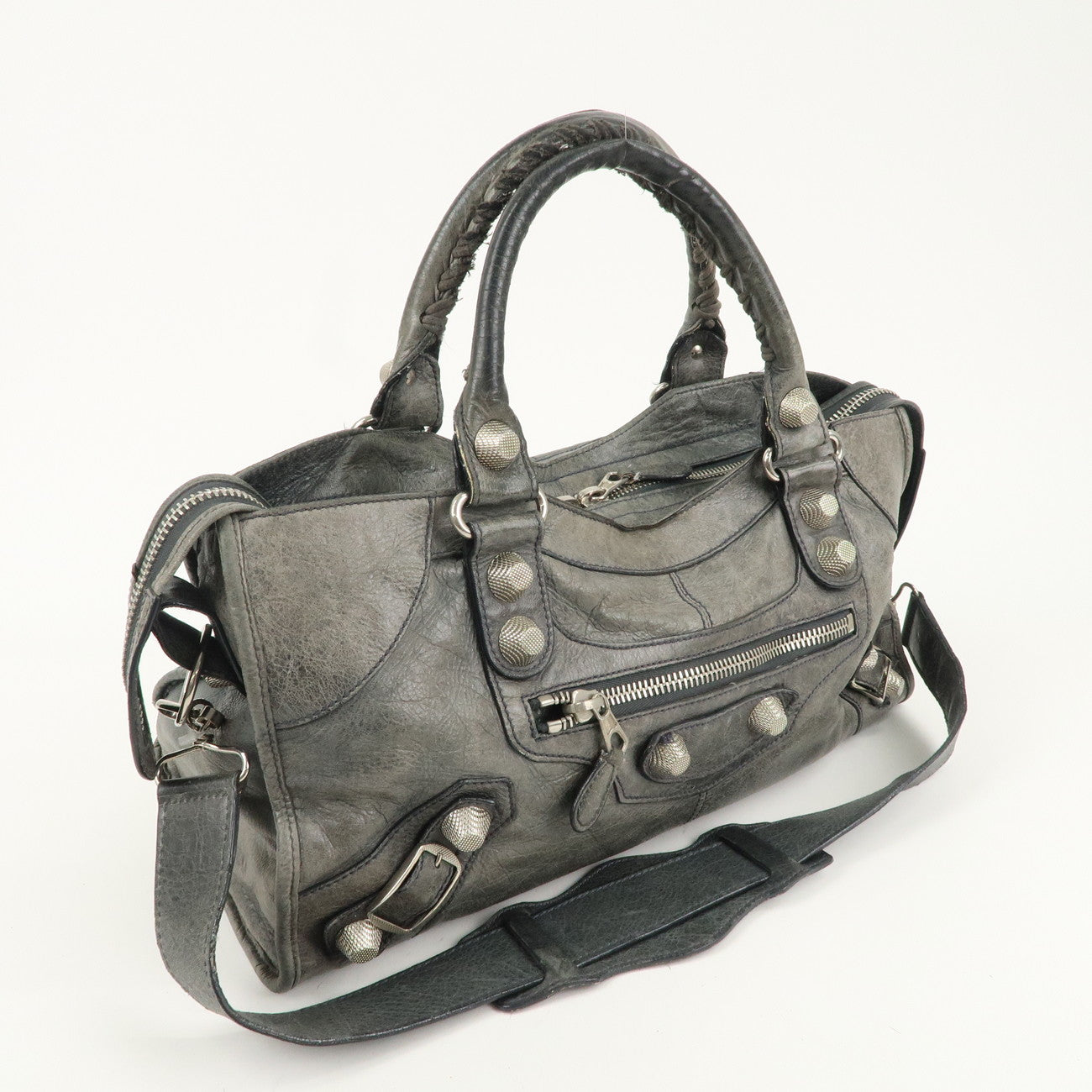 BALENCIAGA The Giant Part Time Leather 2Way Bag Gray 173082