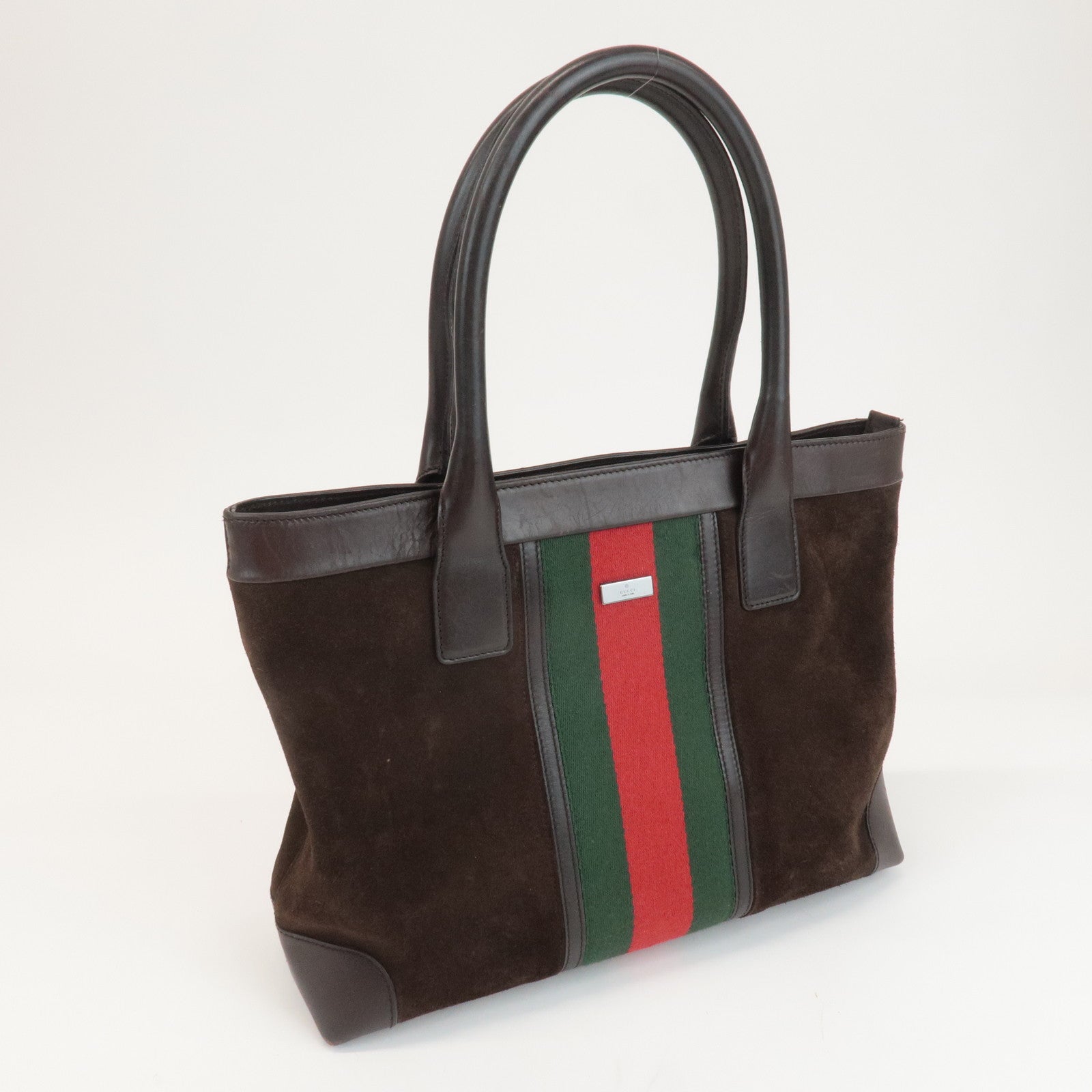 GUCCI Sherry Suede Leather Tote Bag Hand Bag Brown 33890