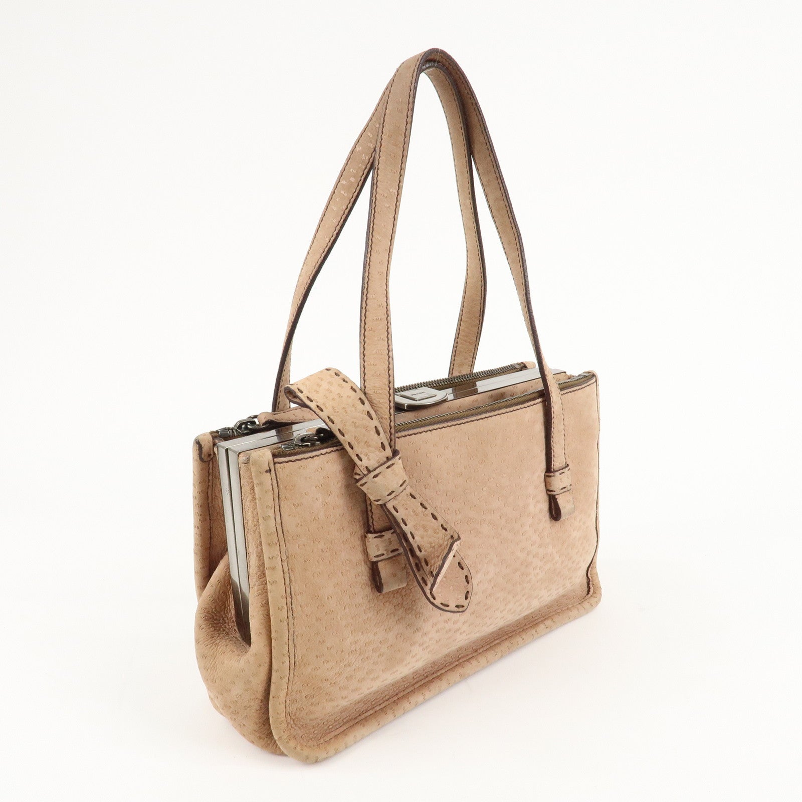 PRADA Logo Suede Clasp Tote Bag Hand Bag Beige BR1935 F/S