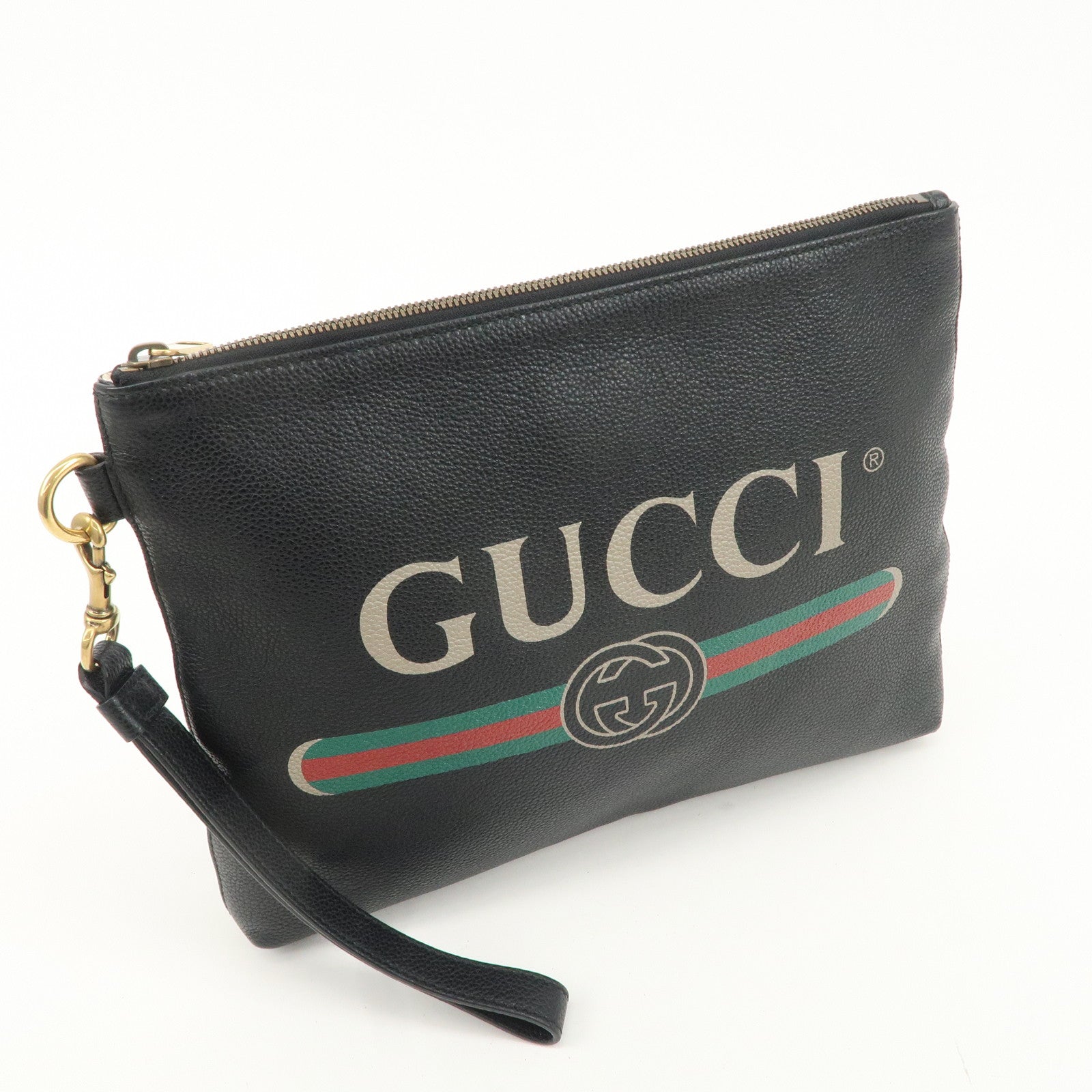 GUCCI Sherry Leather Portfolio Clutch Bag Medium Black 572770