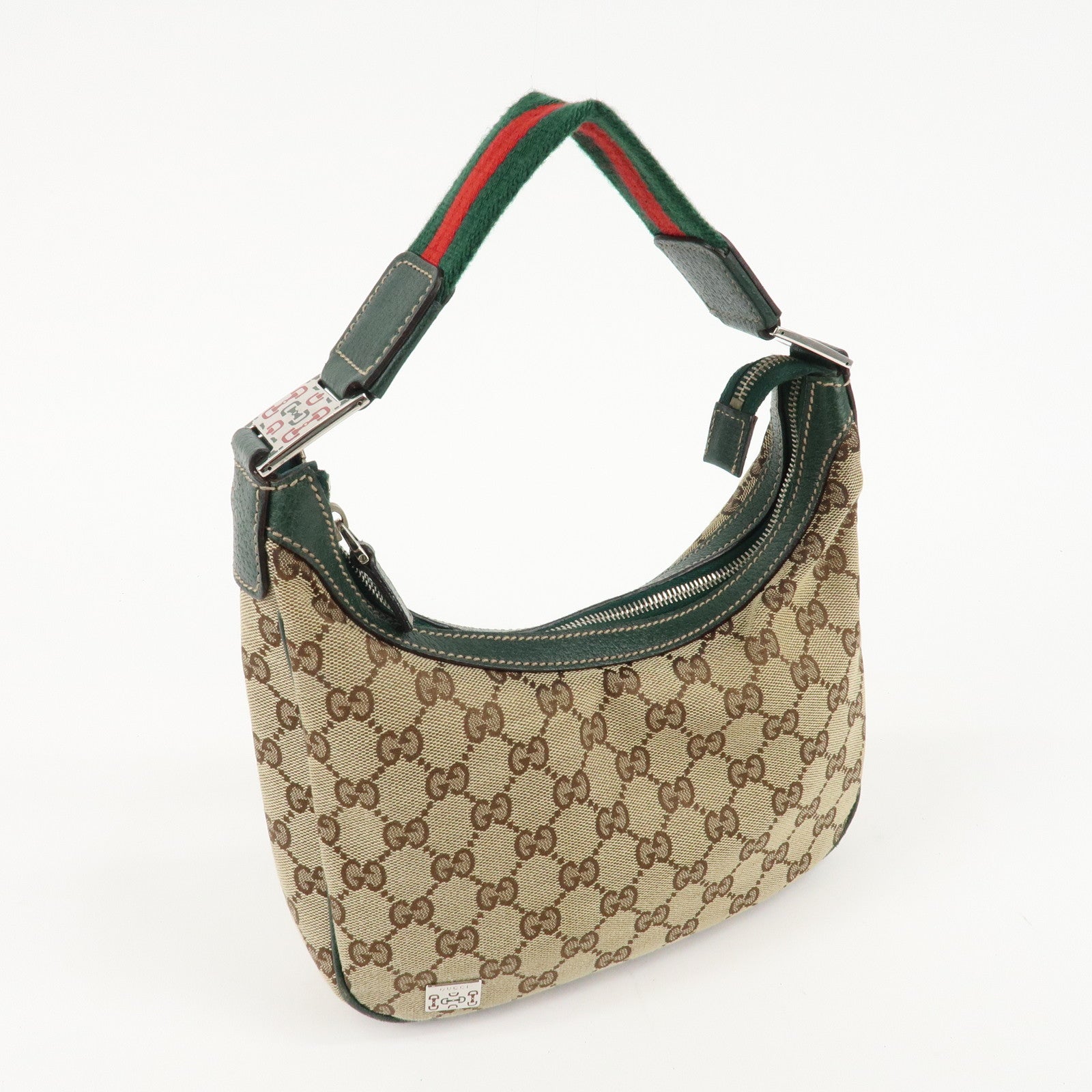 GUCCI Sherry GG Canvas Leather Shoulder Bag Beige Green 145811