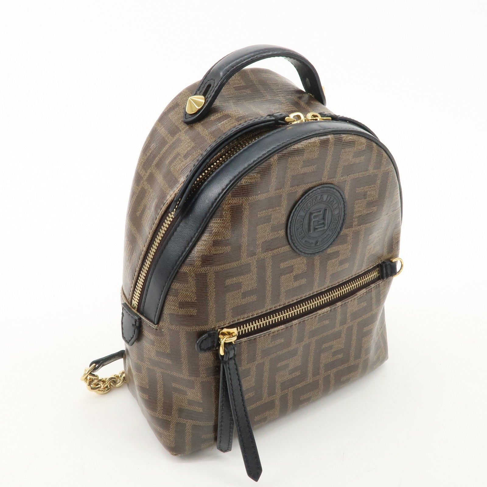 FENDI Zucca Print PVC Leather Chain Backpack Brown 8BZ038