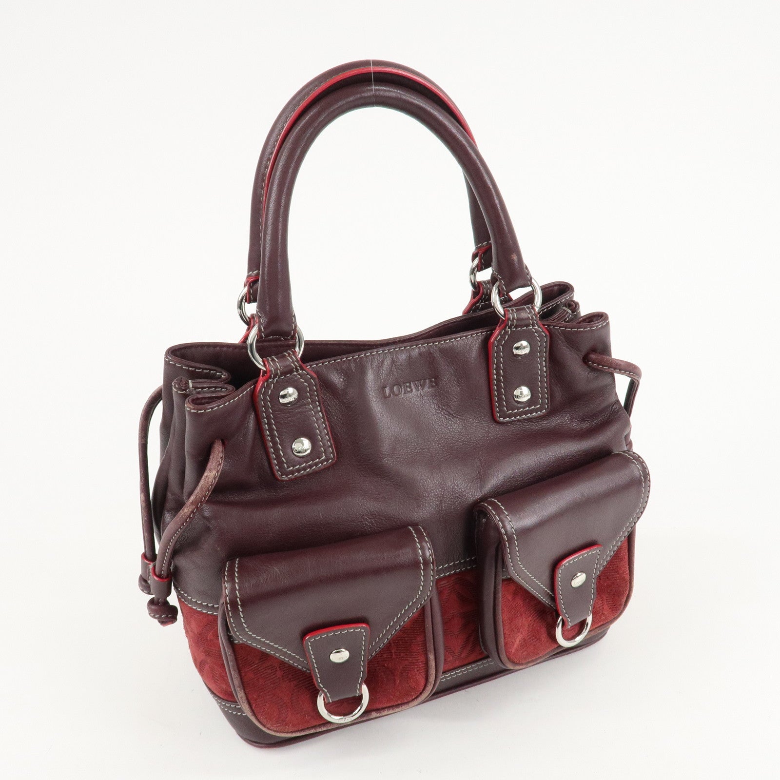 LOEWE Anagram Suede Leather Hand Bag Bordeaux