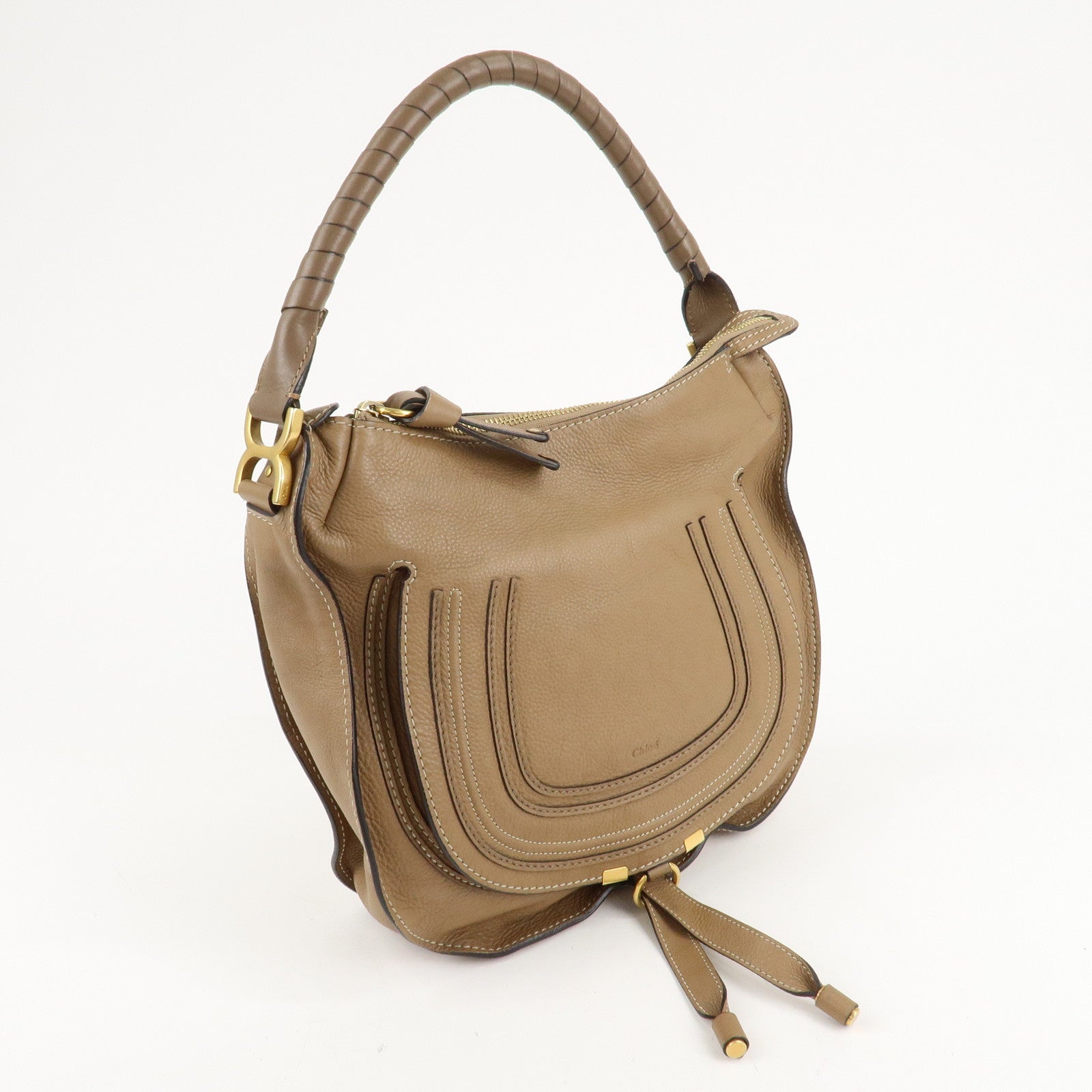 Chloe Marcie Leather Shoulder Bag Hand Bag Beige Used