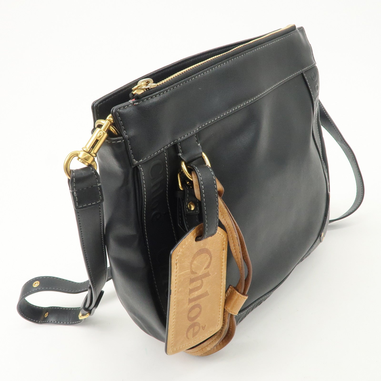 Chloe Eden Leather Tassel Shoulder Bag Black Brown Used