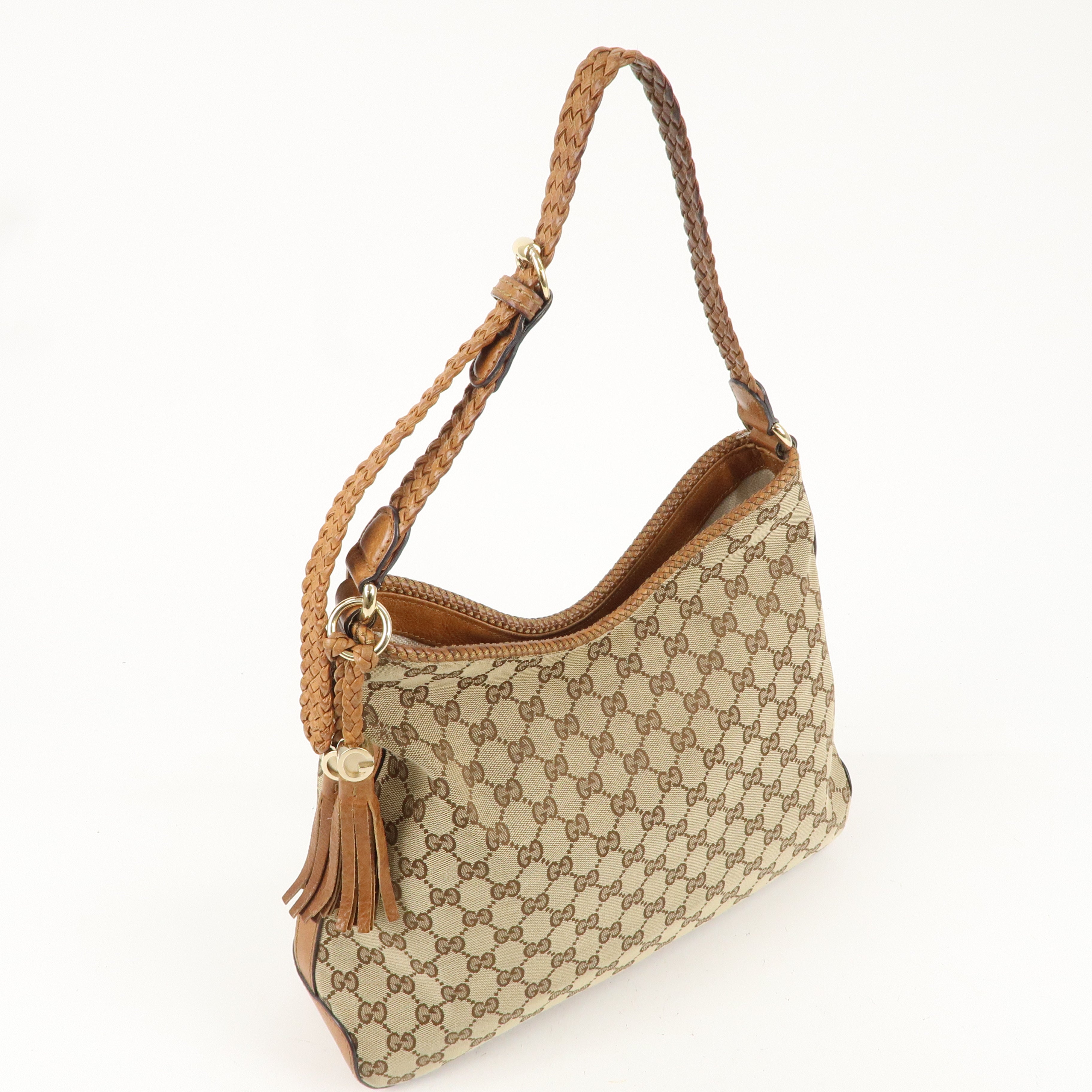 GUCCI Marrakech GG Canvas Leather Shoulder Bag Beige 257026