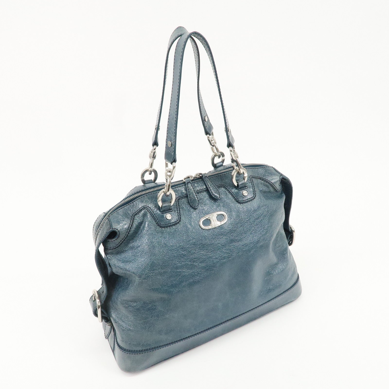 CELINE Leather Tote Bag Shoulder Bag BLue