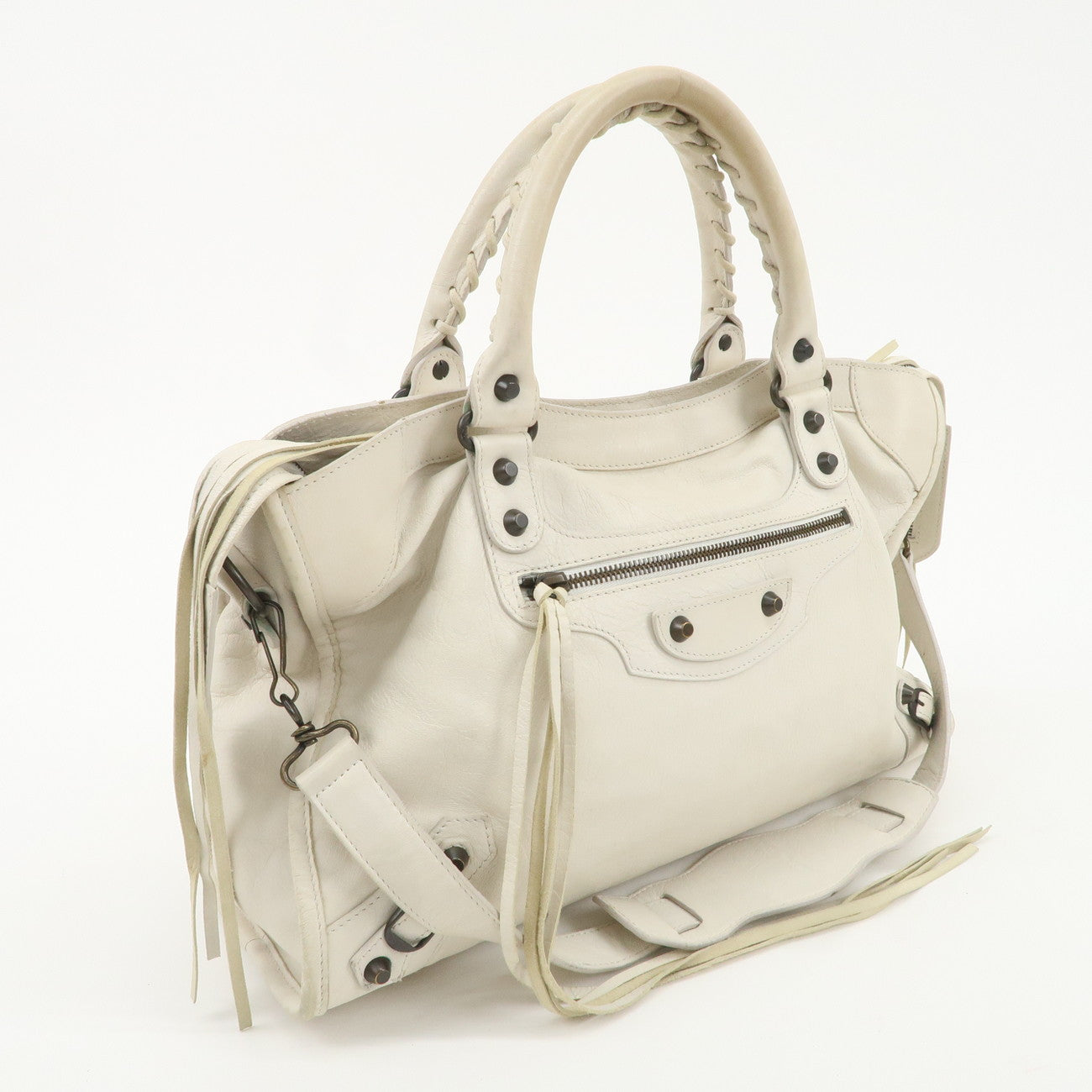 BALENCIAGA The City Leather 2Way Shoulder Bag Ivory 115748