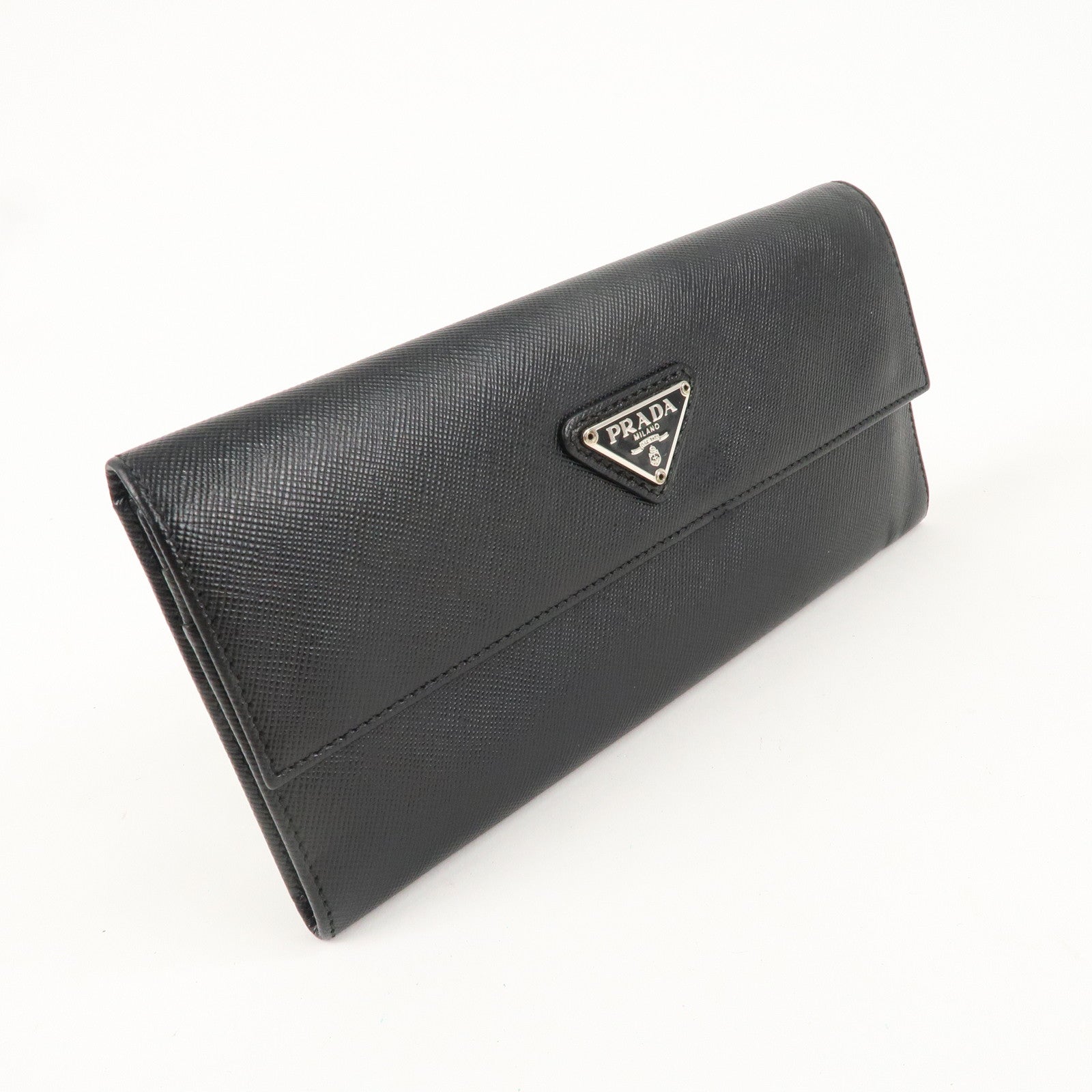 PRADA Logo Saffiano Leather Bi-fold Long Wallet Purse Black