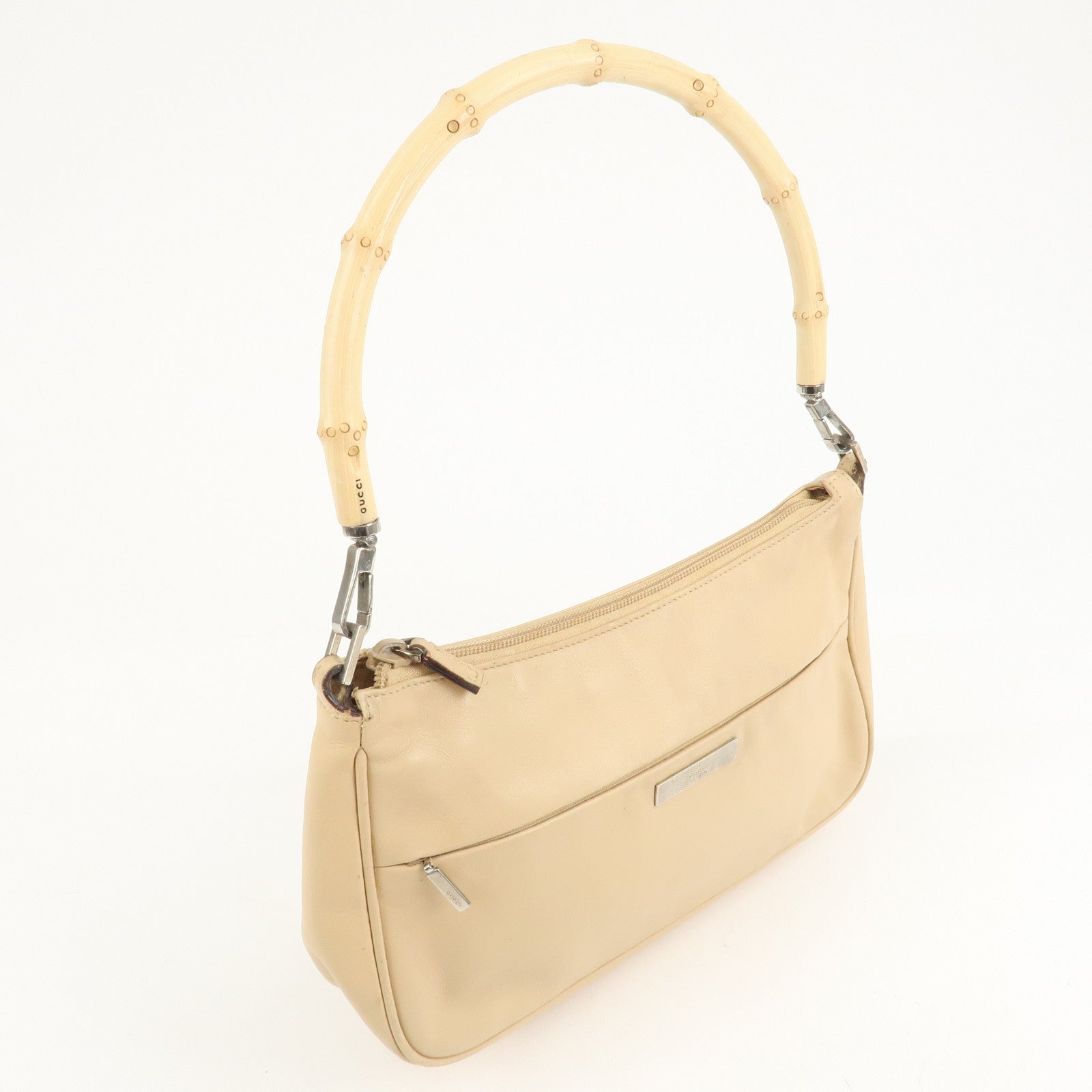 GUCCI Bamboo Leather Shoulder Bag Beige 001.3865