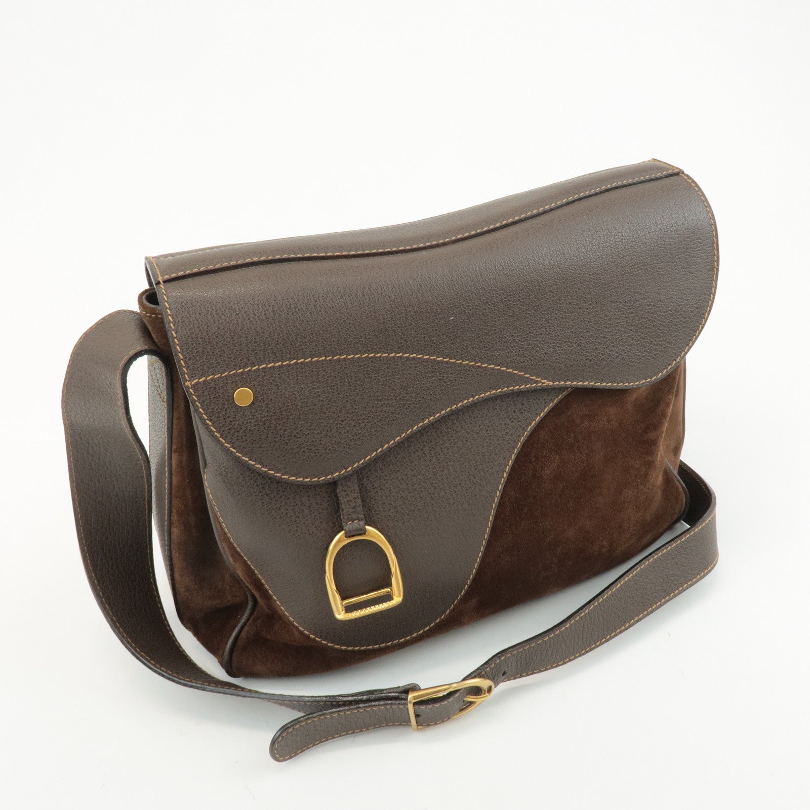 GUCCI Leather Suede Shoulder Bag Brown 001.58.1563