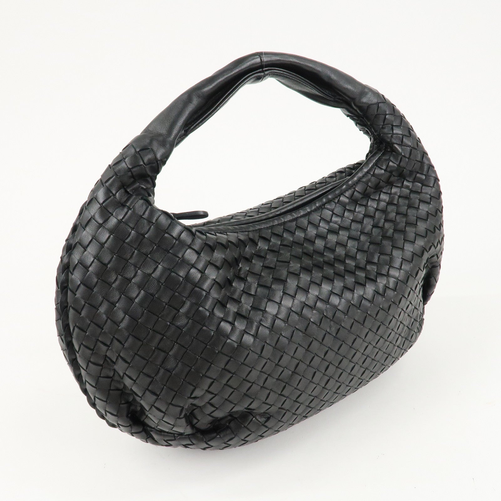 BOTTEGA VENETA Hobo Intrecciato Leather Shoulder Bag Black 232499