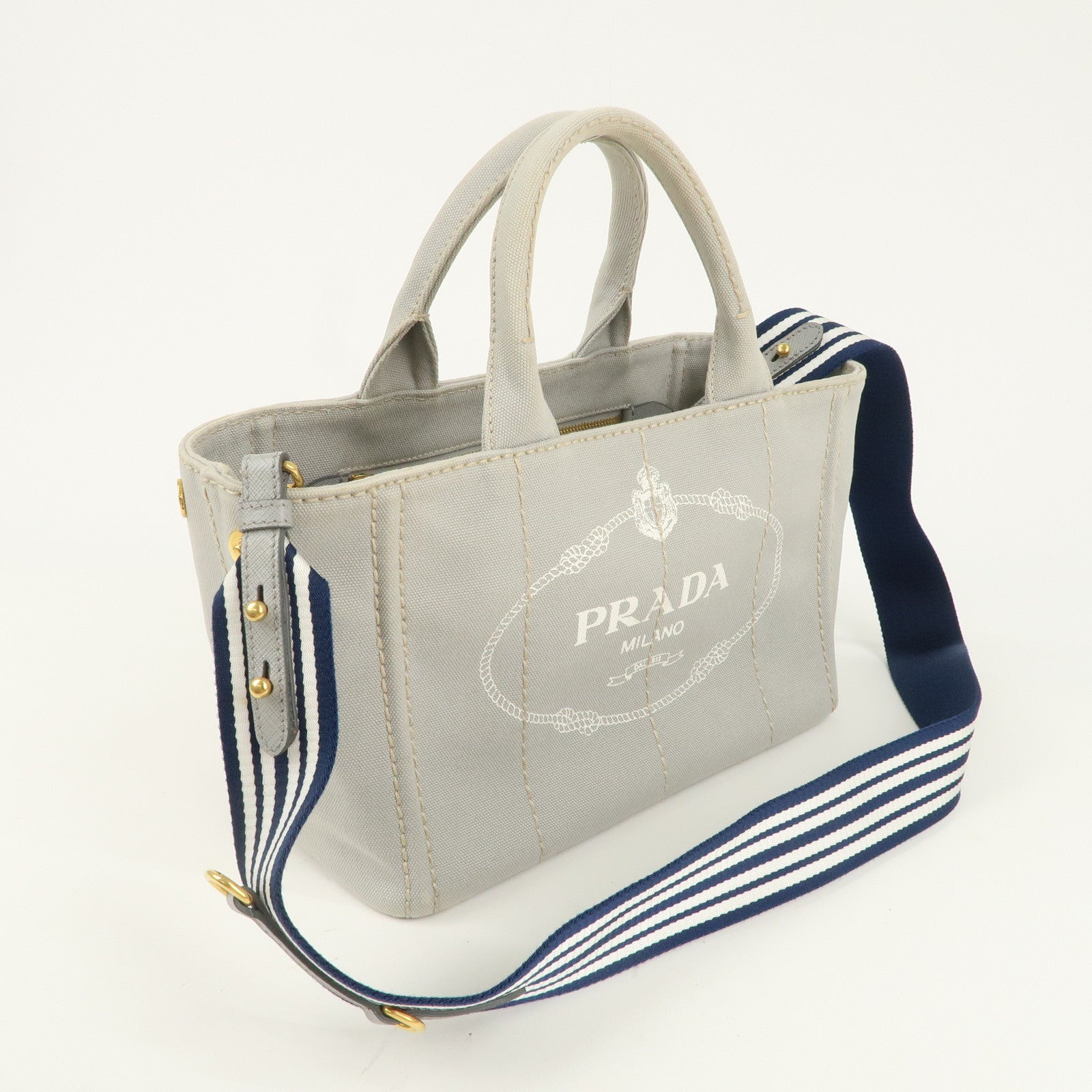 PRADA Canapa Mini Canvas 2Way Bag Tote Bag Gray Navy 1BG439