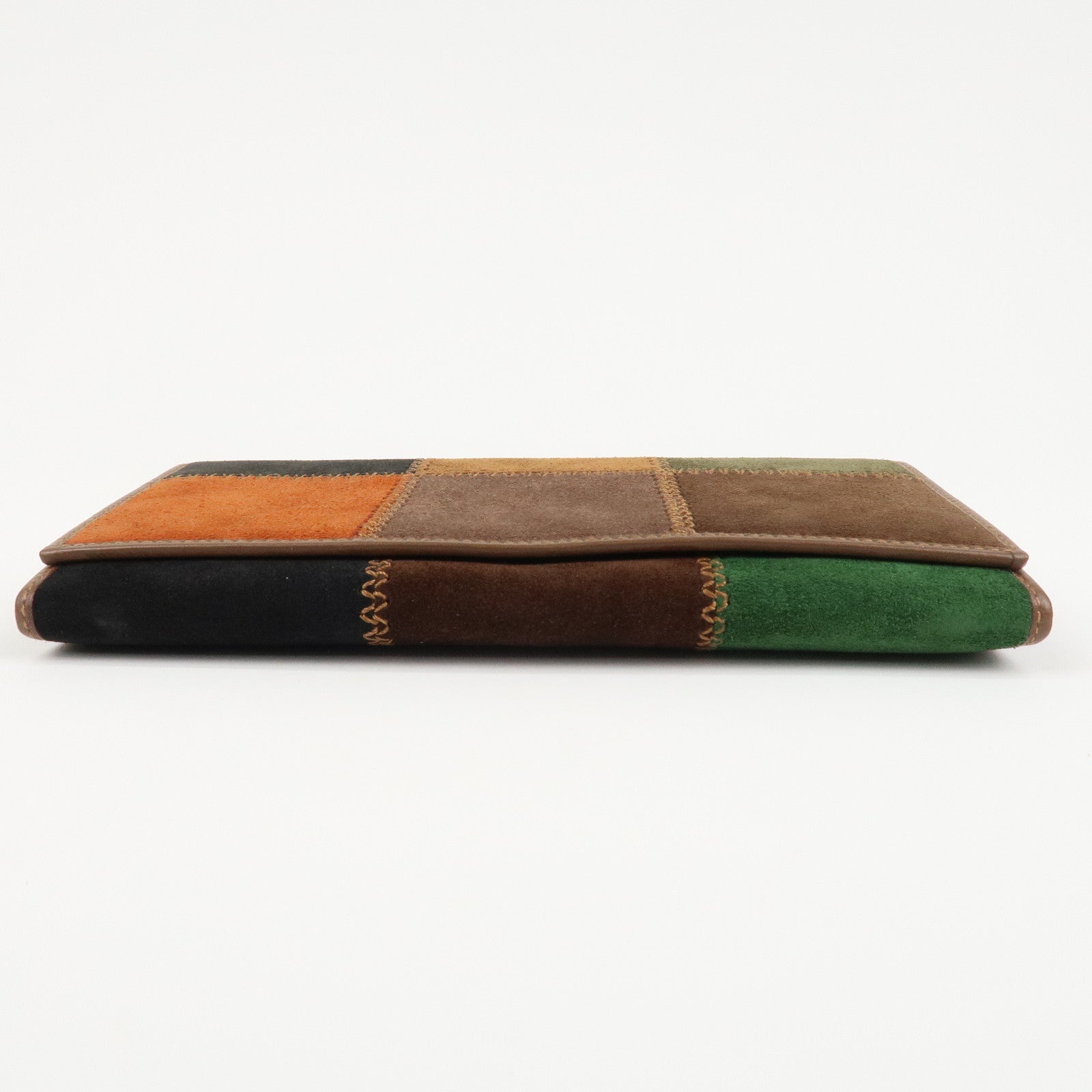 CELINE Suede Leather Patchwork Bifold Wallet Multi Color Used