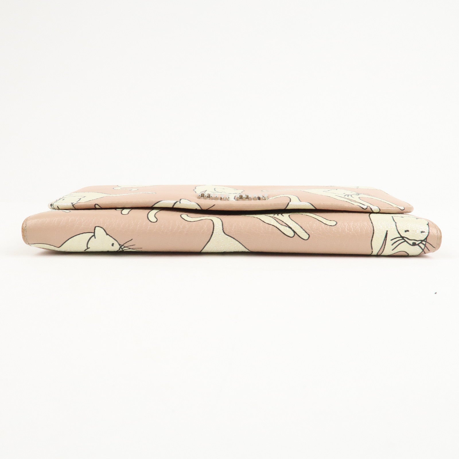 MIU MIU Leather Cat Motif Long Wallet Pink Beige 5MH109