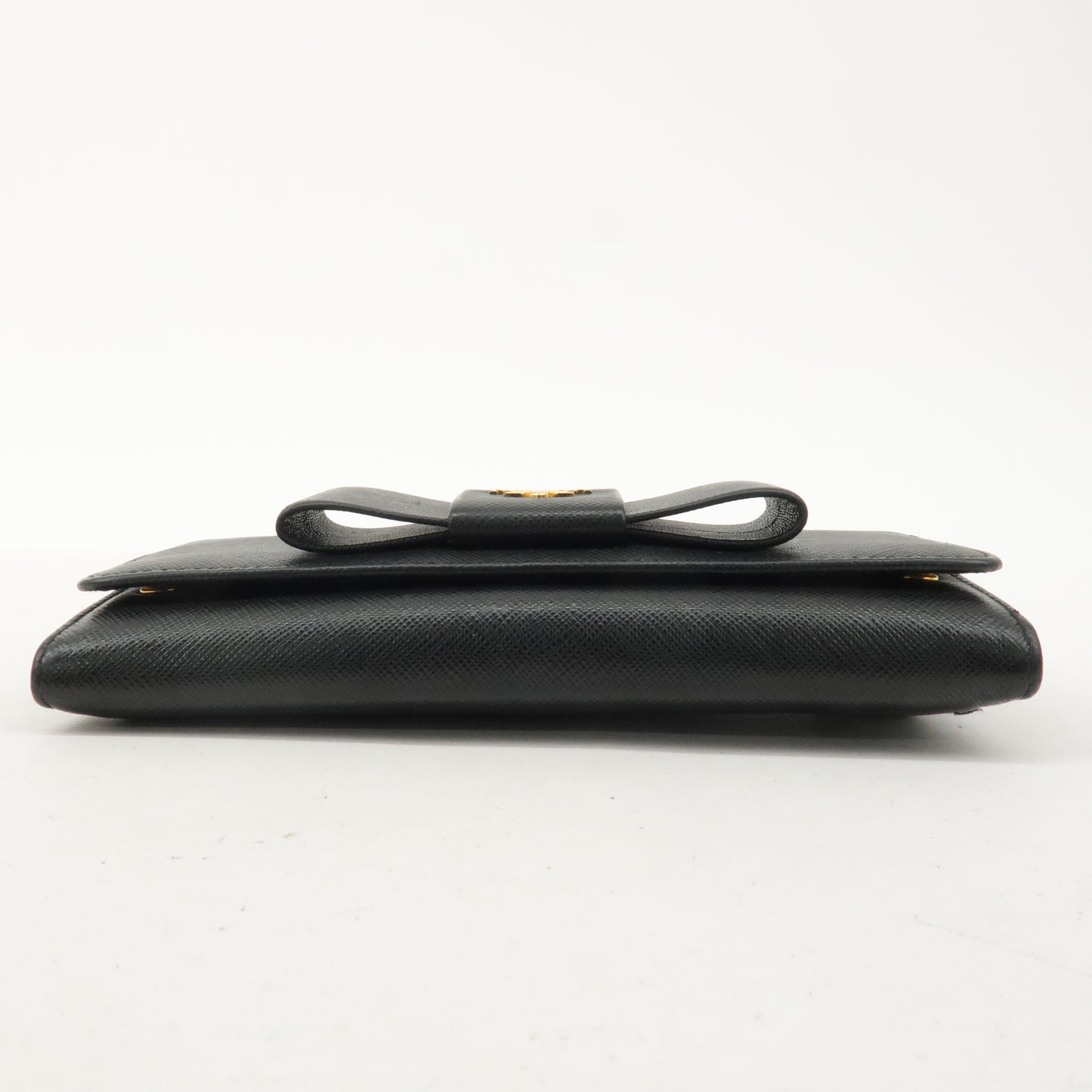PRADA Saffiano Leather Ribbon Bi-fold Long Wallet Black 1MH132
