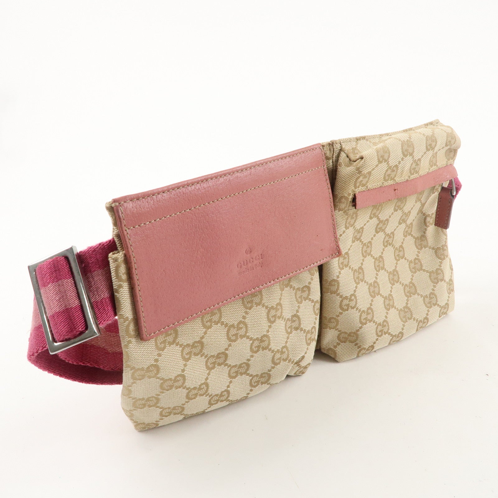 GUCCI Sherry GG Canvas Leather Waist Bag Crossbody Bag Pink 28566