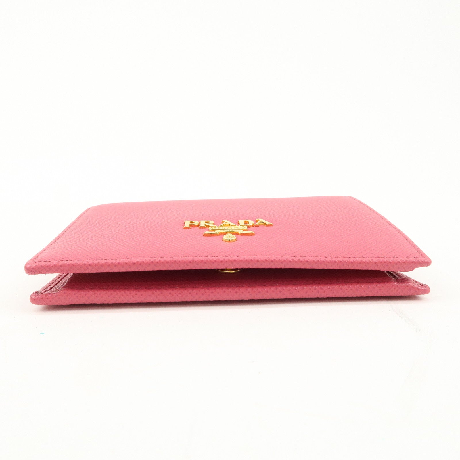 PRADA Logo Saffiano Leather Bi-Fold Wallet Pink 1MV204