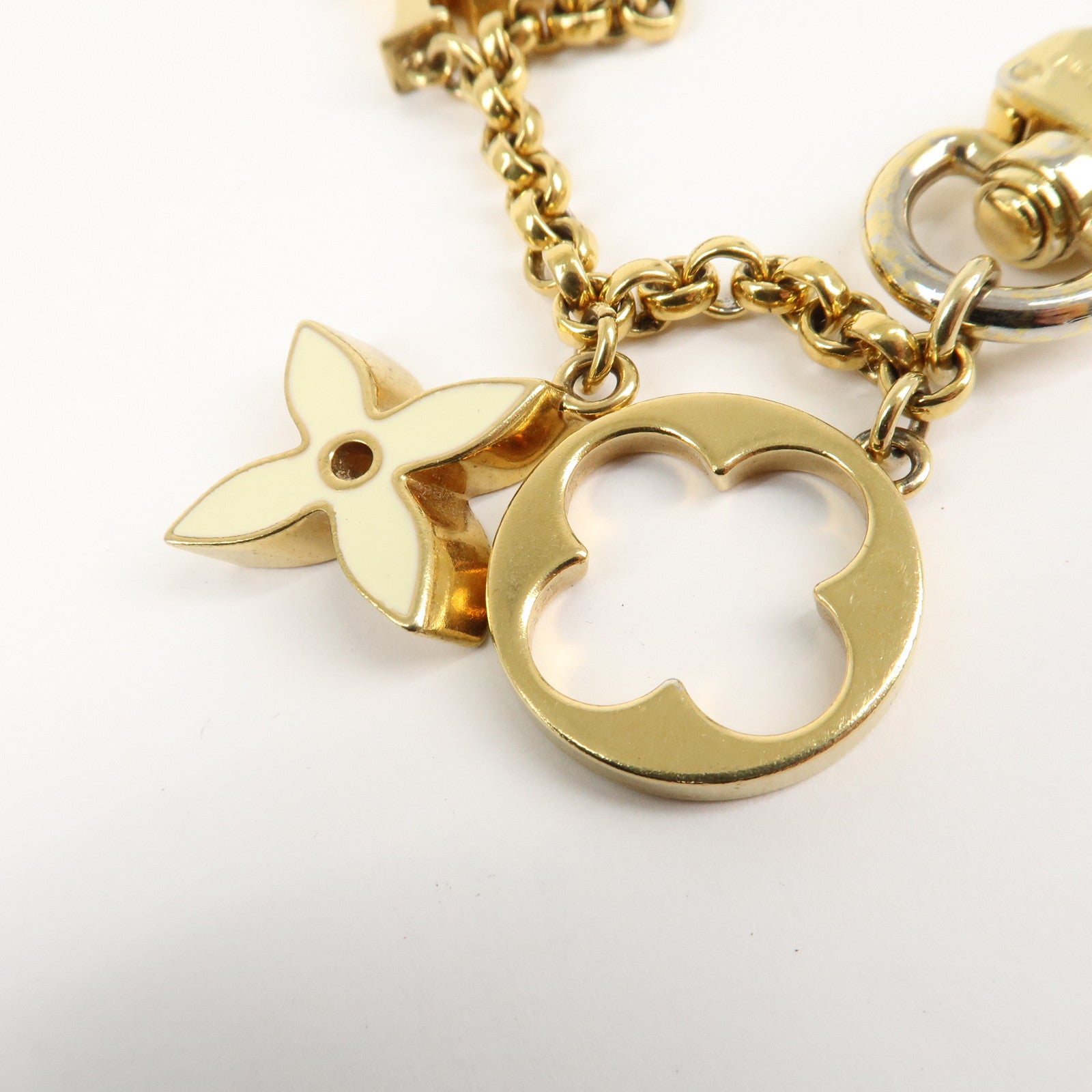 Louis Vuitton Fleur de Monogram Bag Charm Key Chain Gold M65111 Used