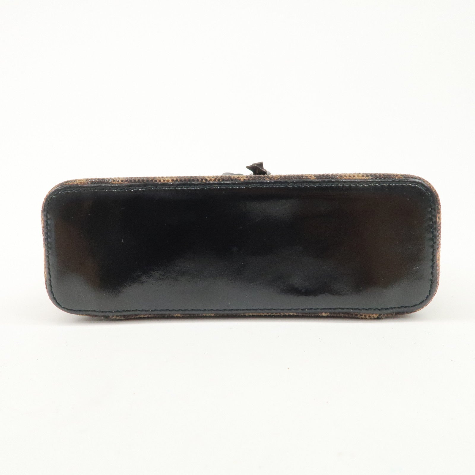 LOEWE Nylon Canvas Patent Leather Leopard Vanity Bag Black Beige Used