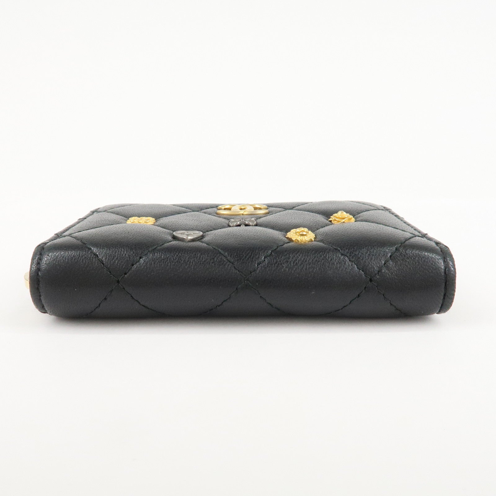 CHANEL Matelasse Lamb Skin Zippy Around Coin Purse Studs A81610