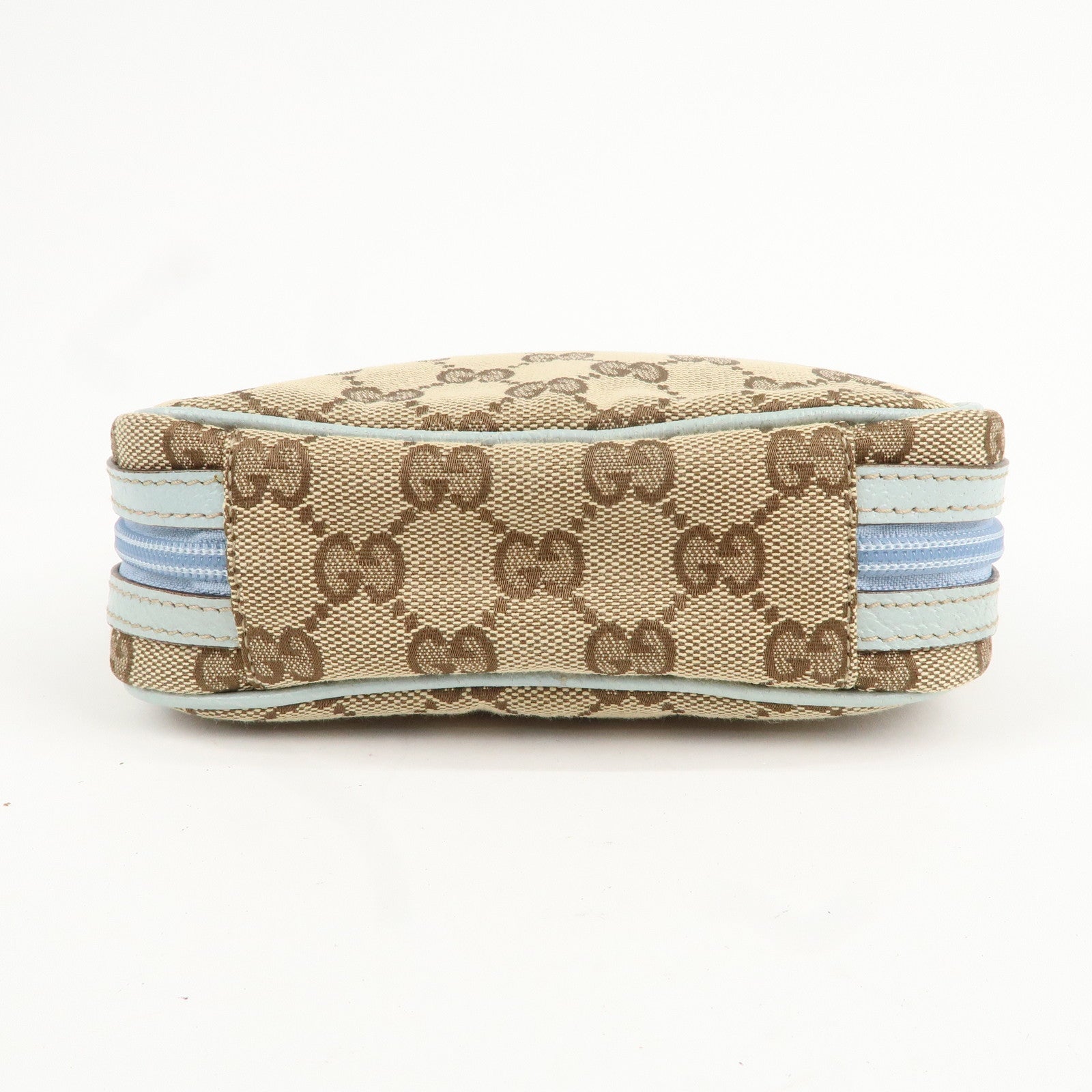 GUCCI GG Canvas Leather Pouch Cosmetic Pouch Light Blue 153129