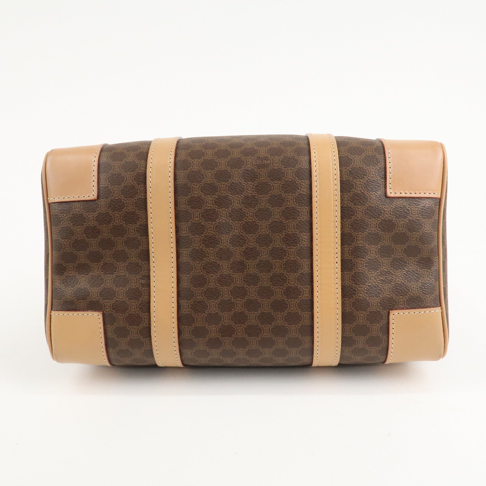 CELINE Macadam PVC Leather Boston Bag Hand Bag Brown Used