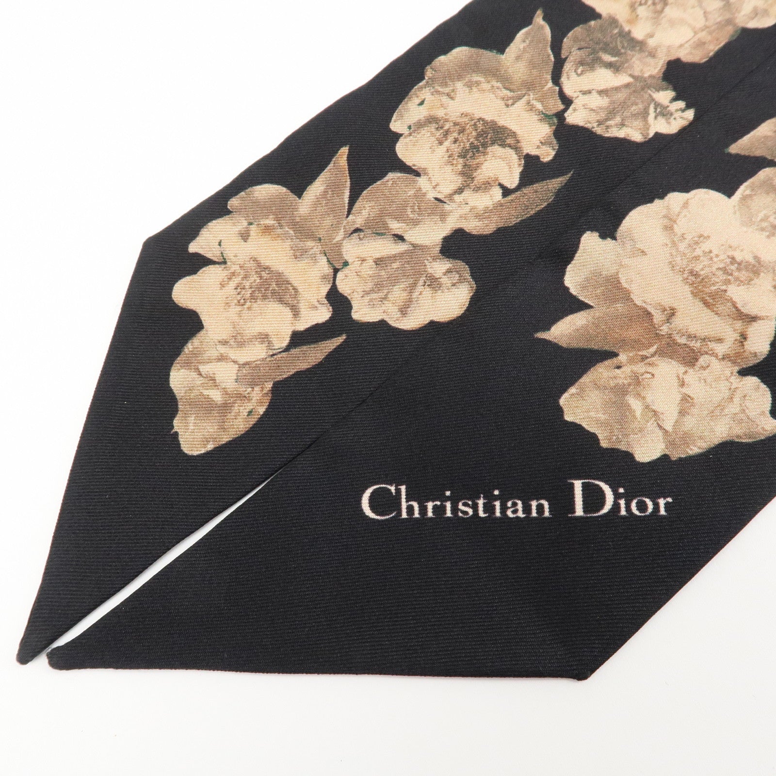 Christian Dior Silk 100% Mitza Scarf Flower Print Brown