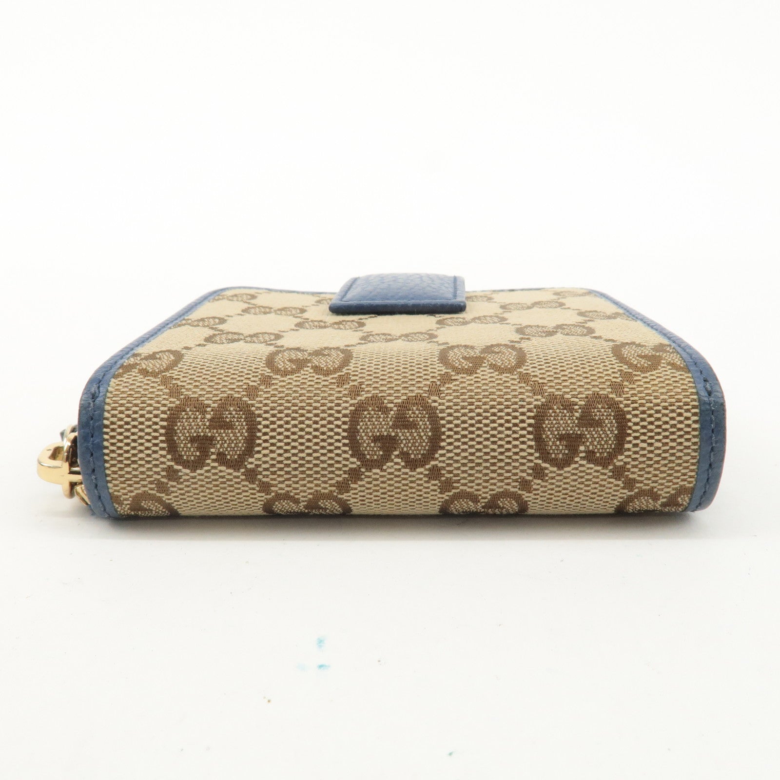 GUCCI GG Canvas Leather Bi -fold Wallet Beige Blue 346056・2184