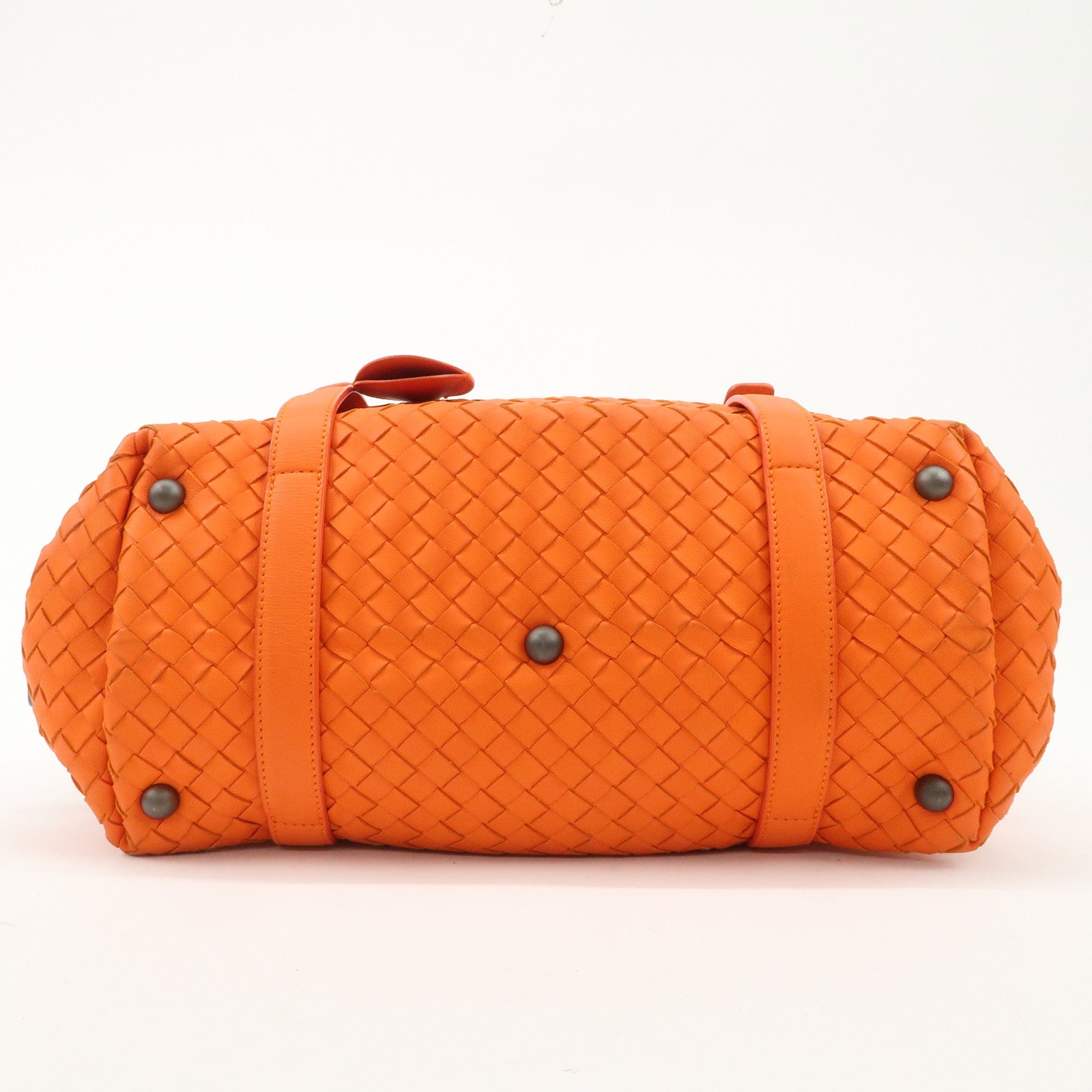 BOTTEGA VENETA Intrecciato Leather Boston Bag Hand Bag Orange