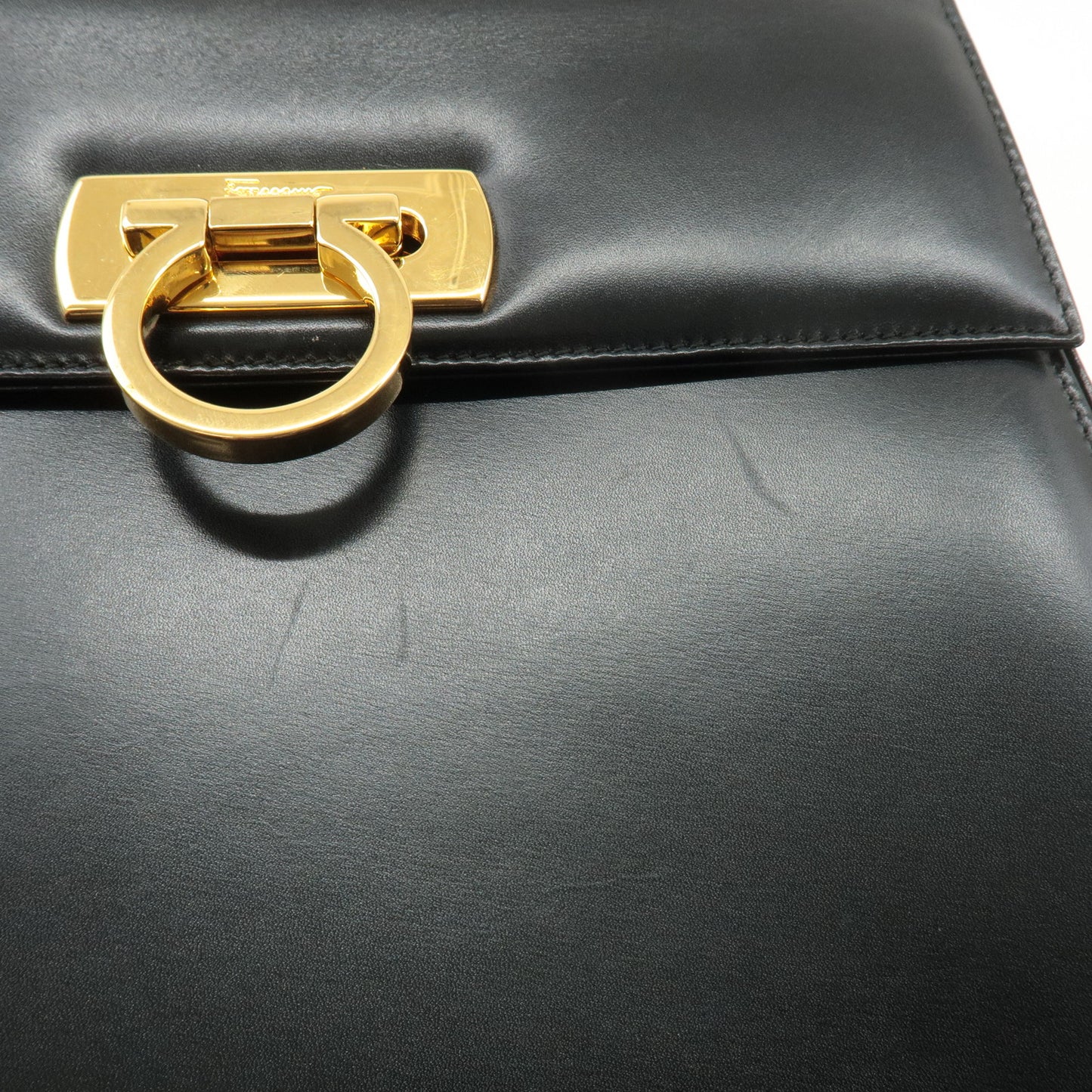 FERRAGAMO Leather Gancini 2Way Hand Shoulder Bag Black AT210536