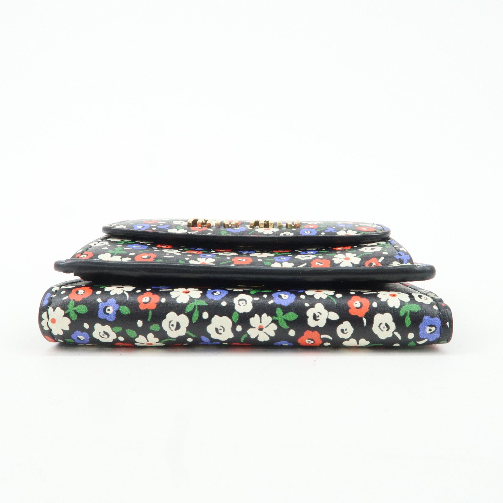 MIU MIU Leather Wallet Compact Flower Black Multicolor